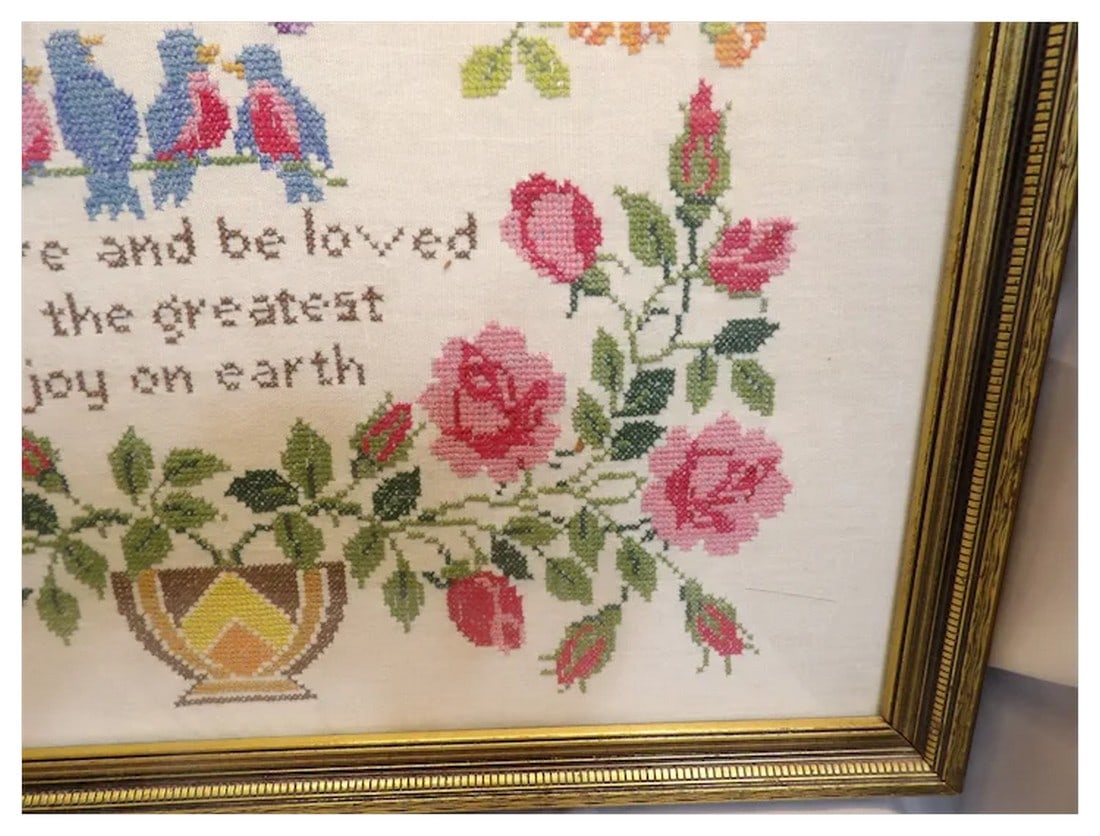 Vintage Romantic Needle Point Framed - 6