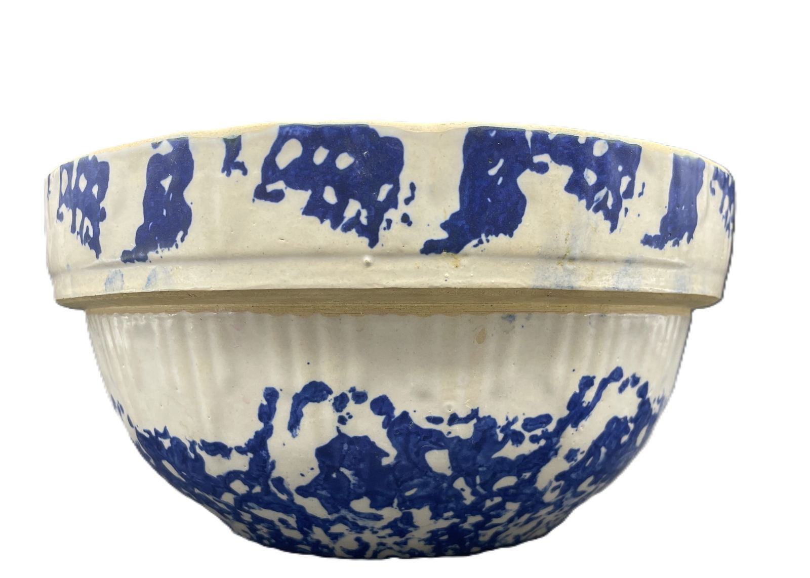 Antique Spongeware Mixing Bowl Crock: Date/Period: unknown Dimension: Approx. 6.5 x 3.25 Material: pottery Additional Information: Antique Blue & White Spongeware Stoneware Salt Glazed Mixing Bowl Crock Shipping: Domestic: Flat-rate of $1