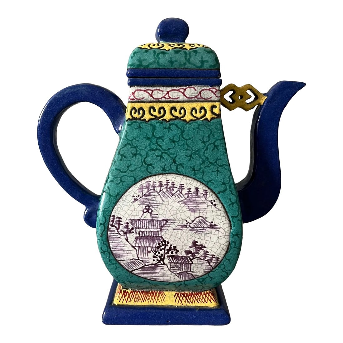 19th Century Chinese Yixing Zisha Clay Enameled Teapot- Marked: Pleased to have available for your consideration this exceedingly rare and absolutely stunning enameled 19th century Chinese Yixing Zisha clay teapot! Carefully handpainted gray reserves are of intric