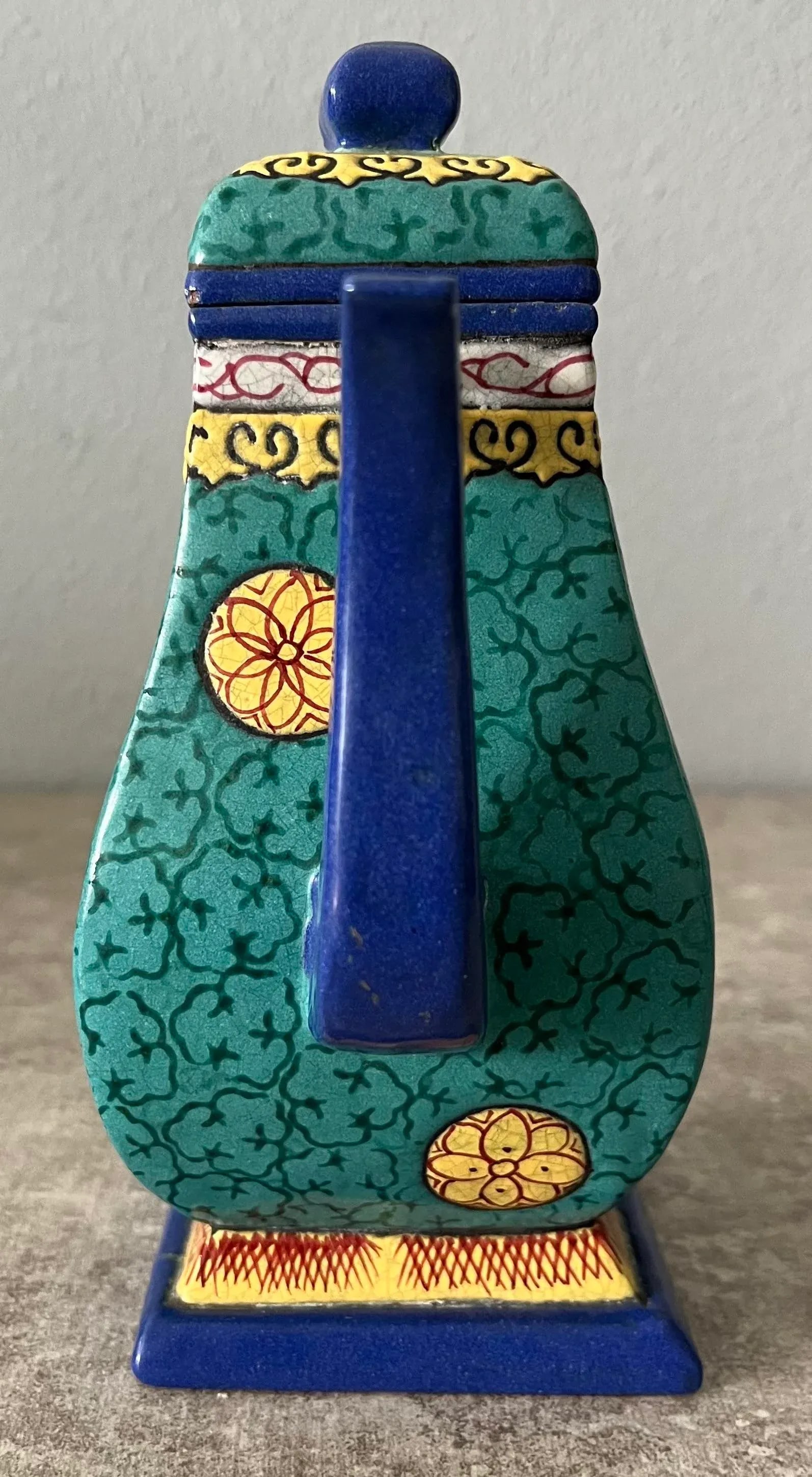 19th Century Chinese Yixing Zisha Clay Enameled Teapot- Marked - 2