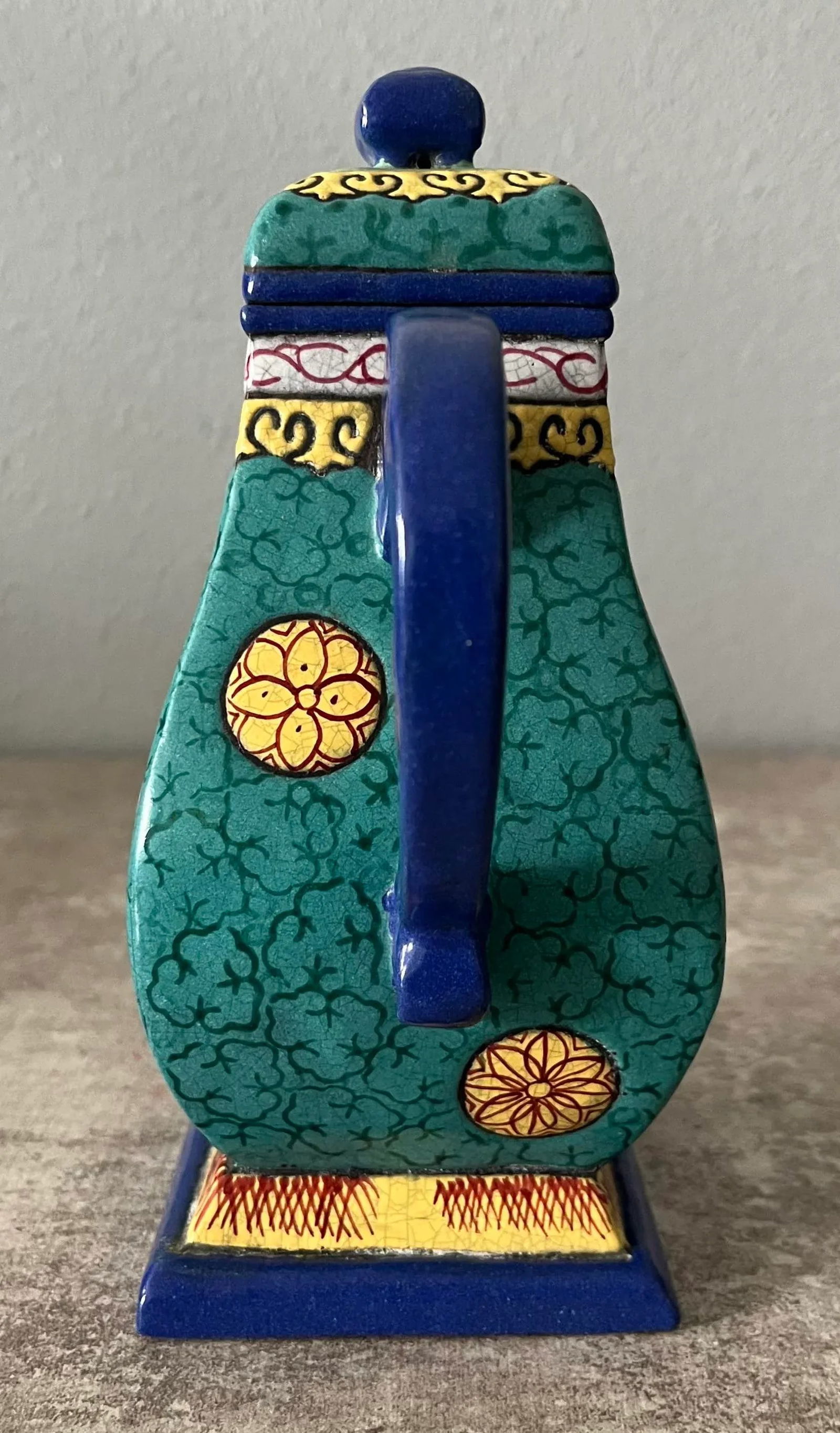 19th Century Chinese Yixing Zisha Clay Enameled Teapot- Marked - 4