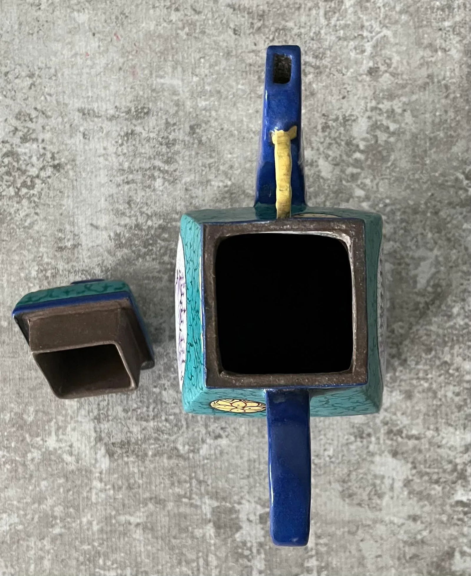 19th Century Chinese Yixing Zisha Clay Enameled Teapot- Marked - 7