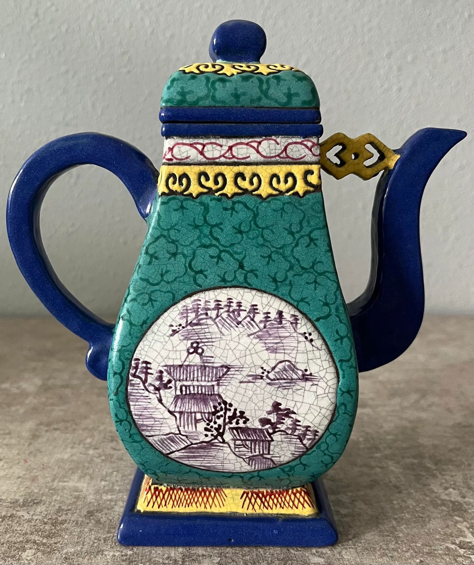 19th Century Chinese Yixing Zisha Clay Enameled Teapot- Marked - 9