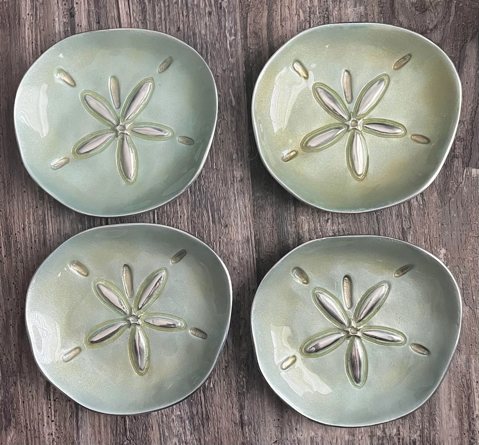 1980s Mariposa Sand Dollar Canapé Plates- Handmade Set of 4 - 6