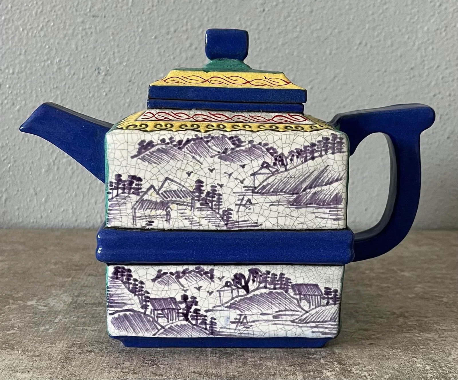 Yixing Zisha Enameled Square Teapot 19th Century- Marked - 10