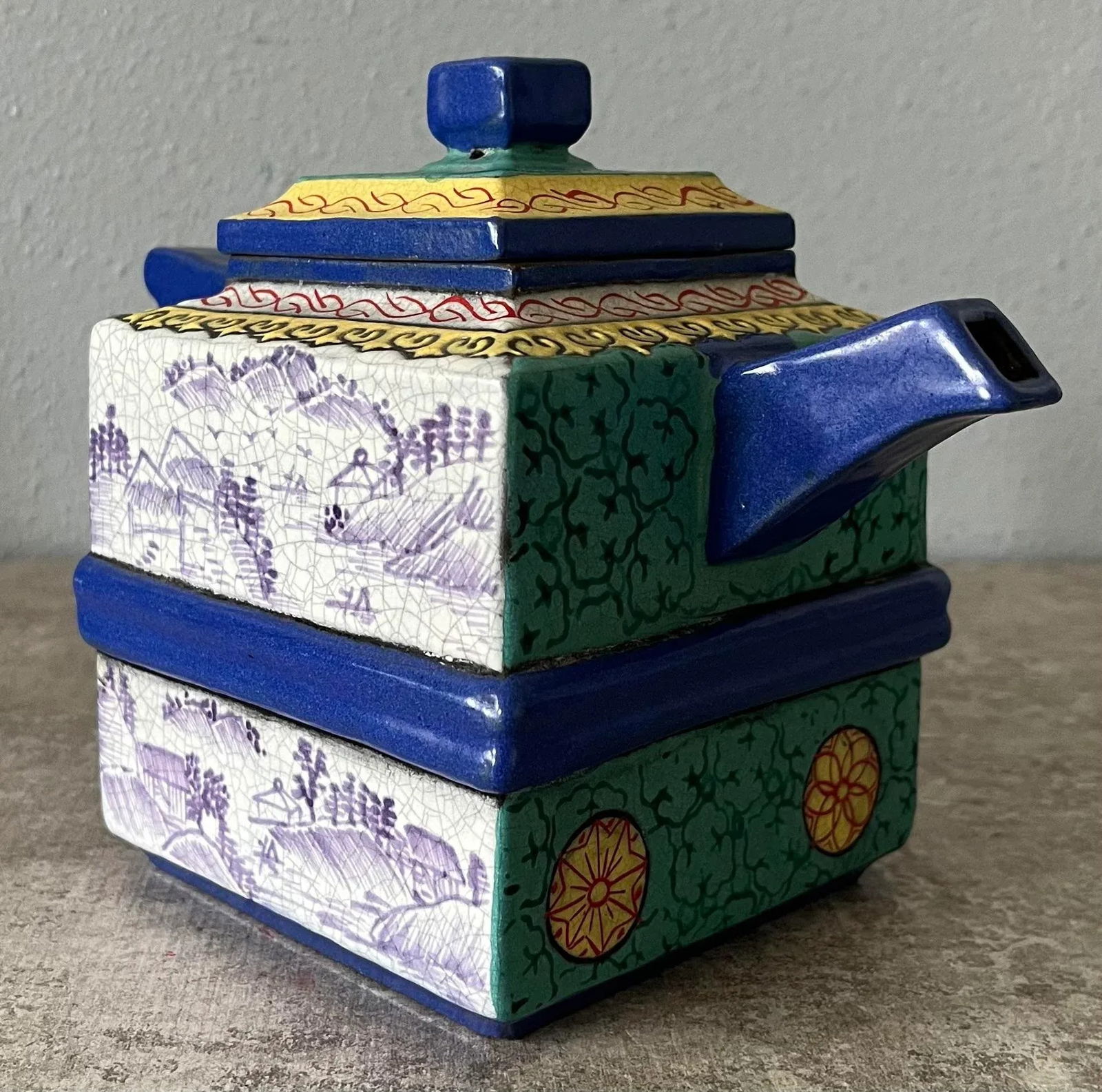 Yixing Zisha Enameled Square Teapot 19th Century- Marked - 4