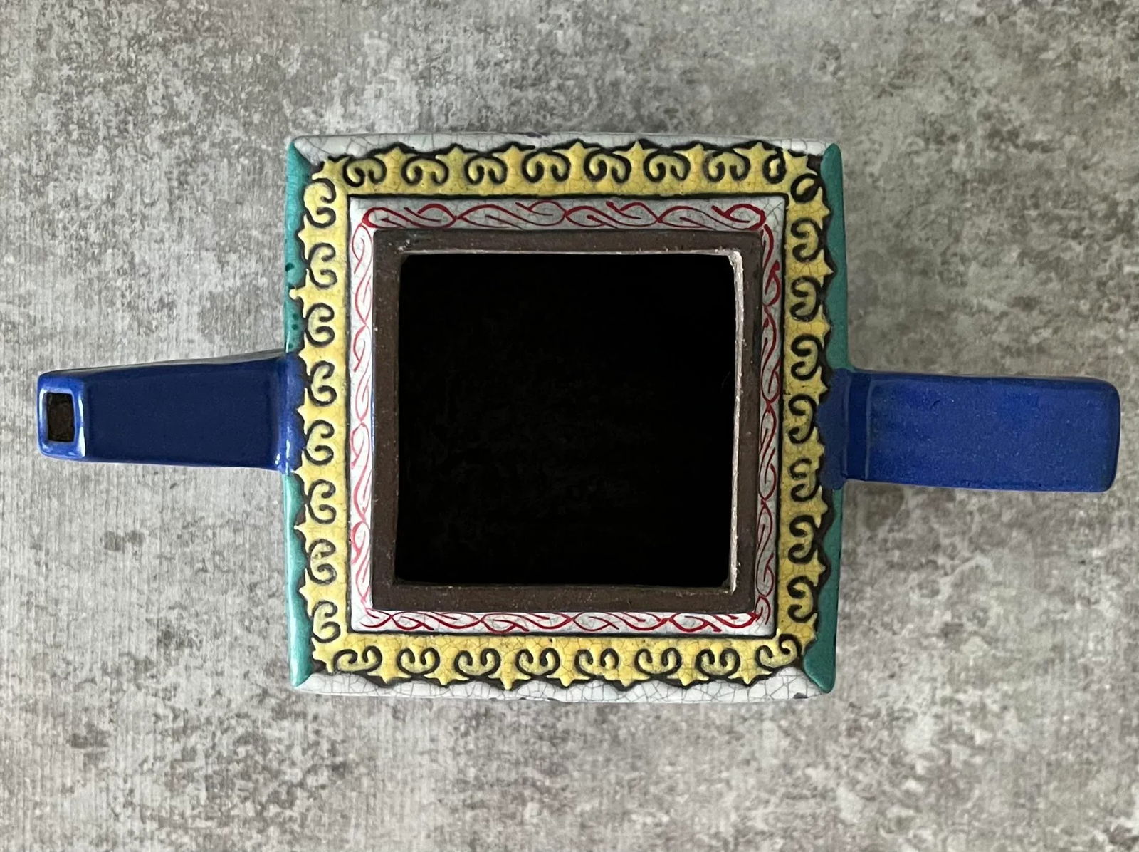 Yixing Zisha Enameled Square Teapot 19th Century- Marked - 8