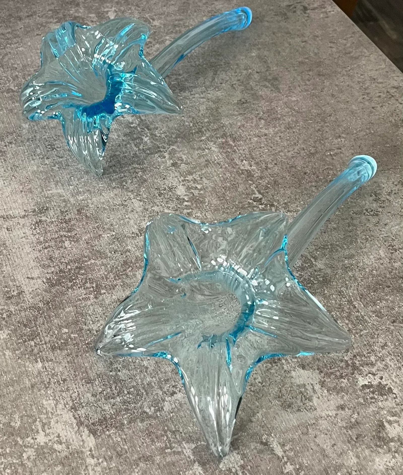 1970s Attributed to Murano Art Glass Turquoise Lilies- A Pair - 2