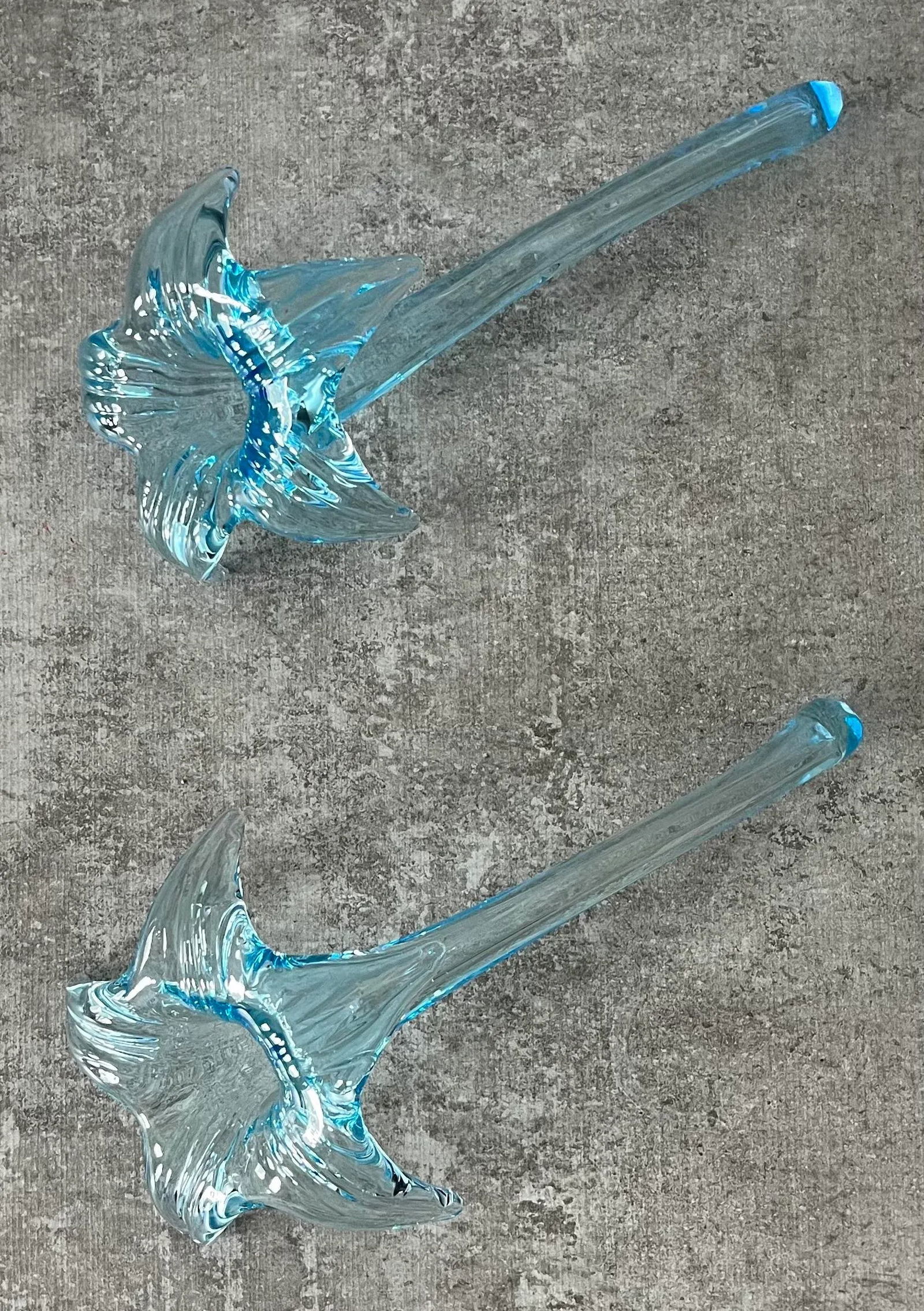 1970s Attributed to Murano Art Glass Turquoise Lilies- A Pair - 3
