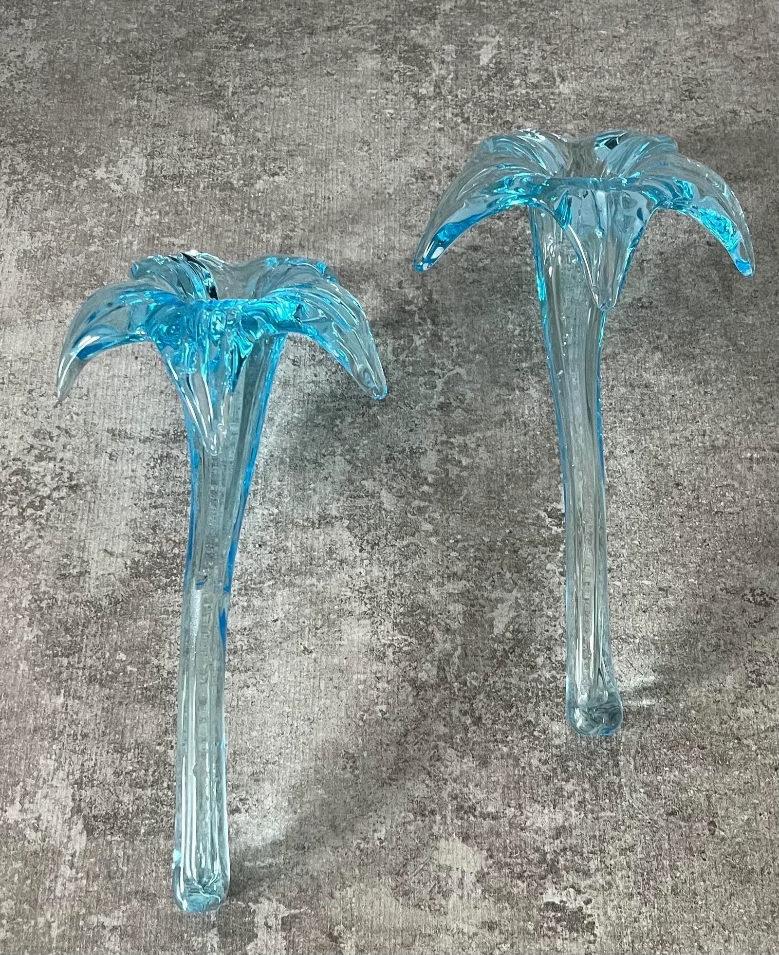 1970s Attributed to Murano Art Glass Turquoise Lilies- A Pair - 4