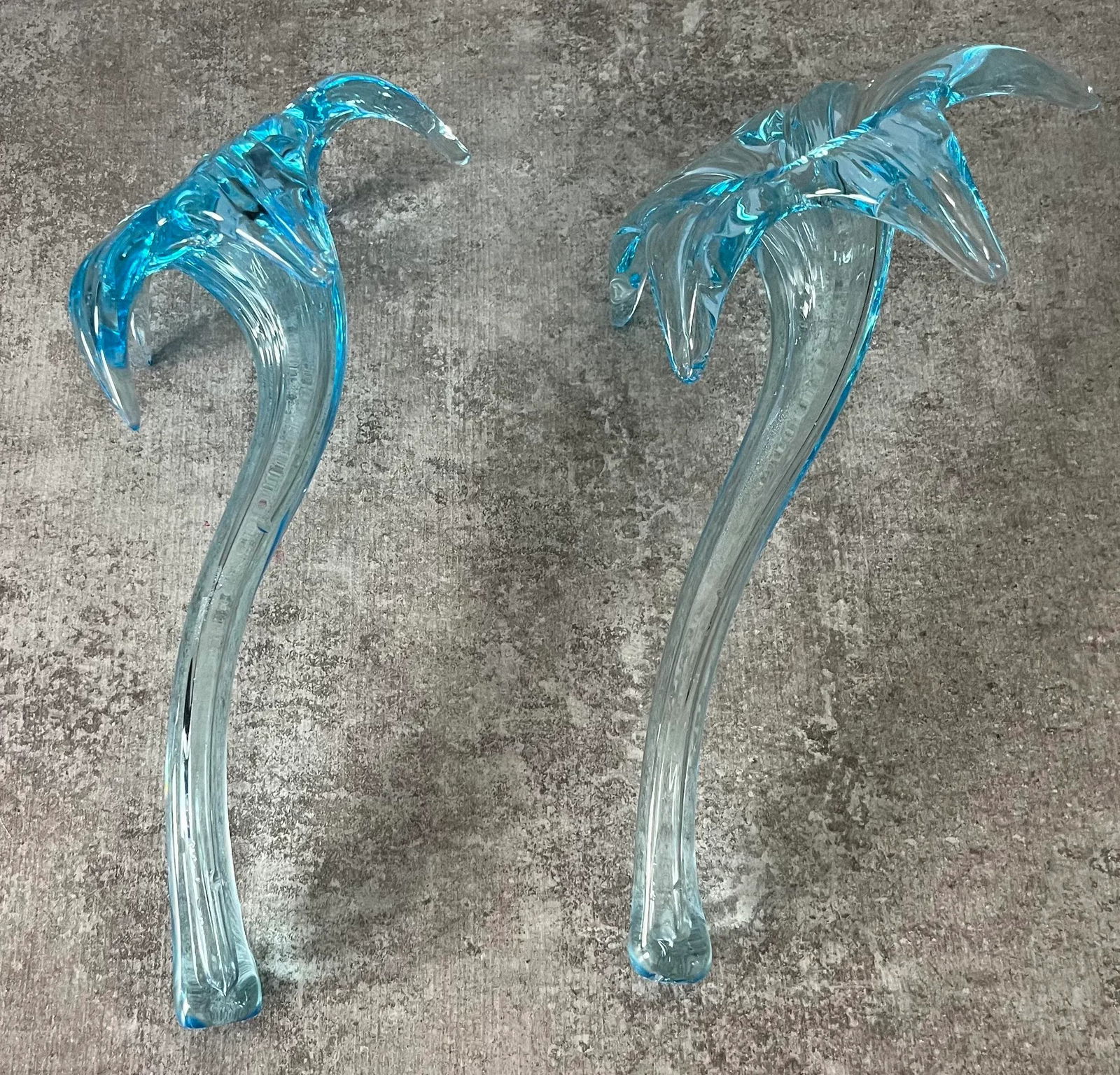 1970s Attributed to Murano Art Glass Turquoise Lilies- A Pair - 8