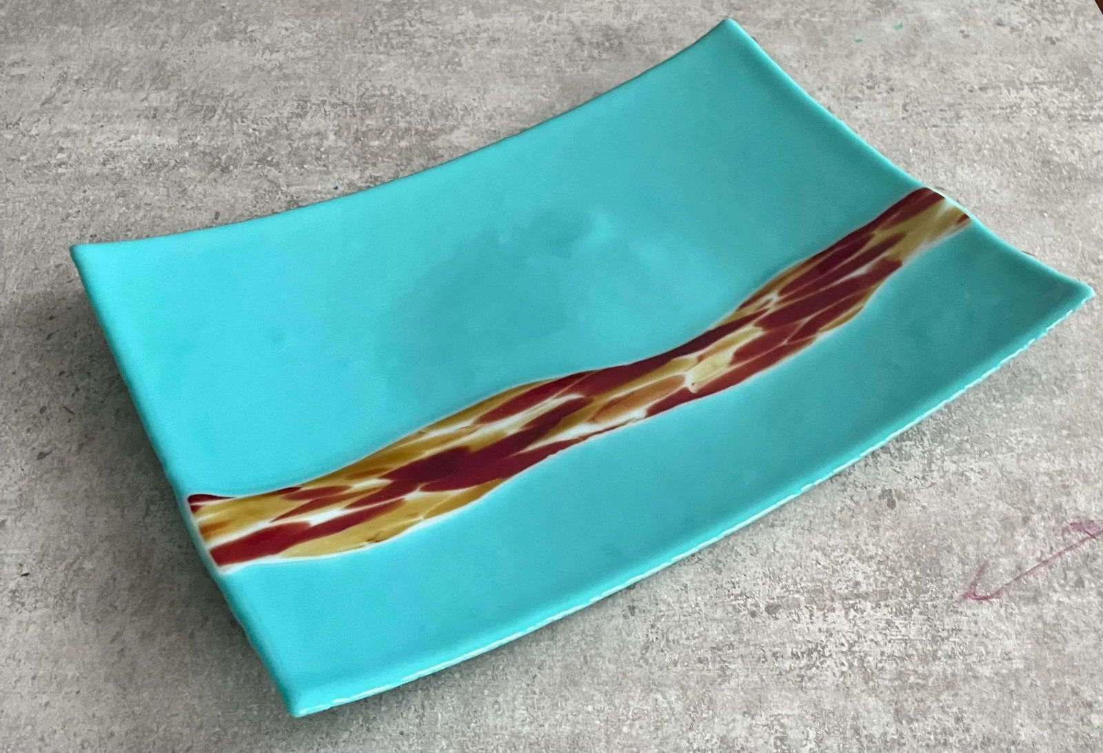 1990s Turquoise Fused Art Glass Decor - 5