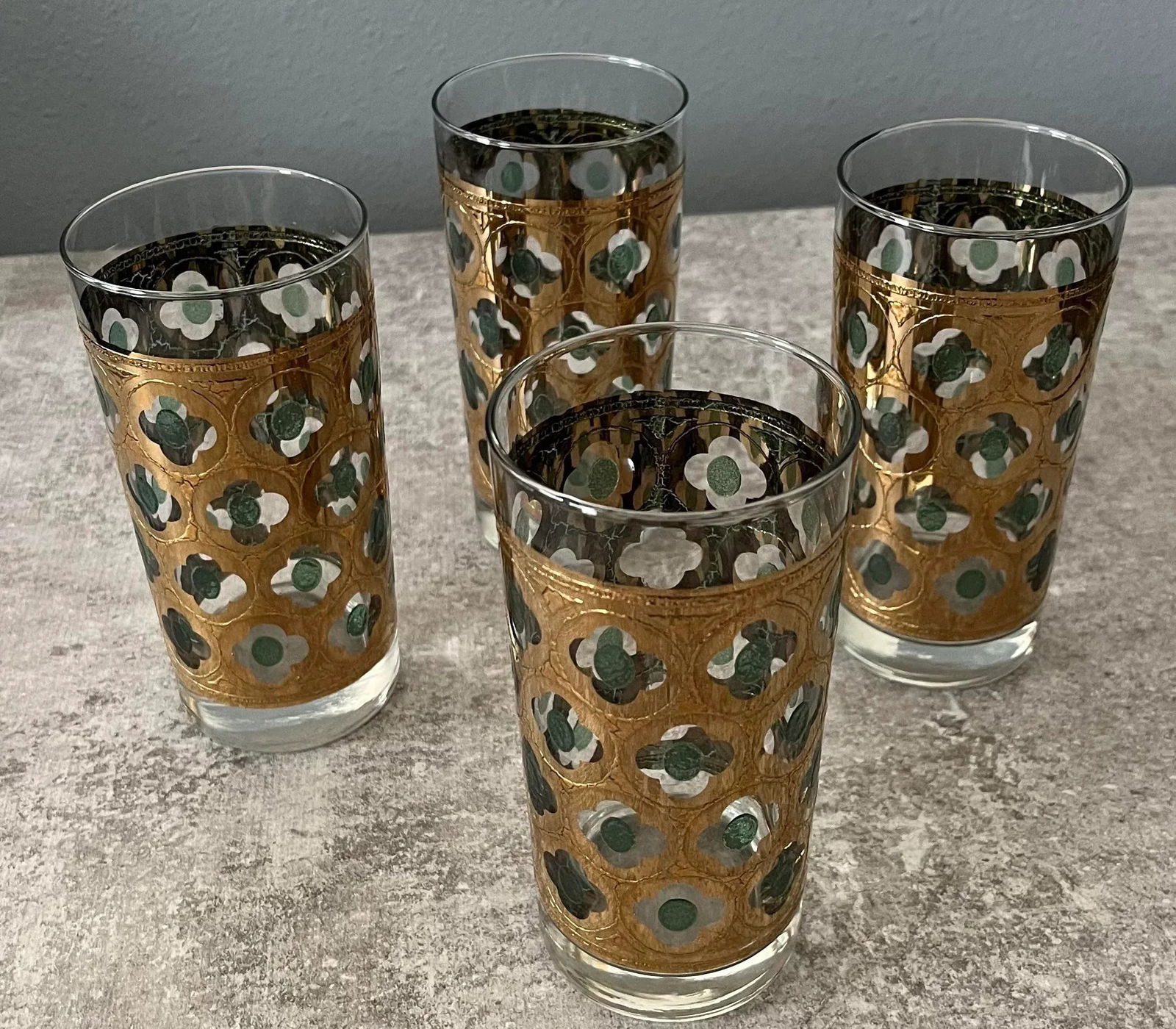 1960s Georges Briard 22k Gold and Green Highball Glasses- Set of 4 - 2