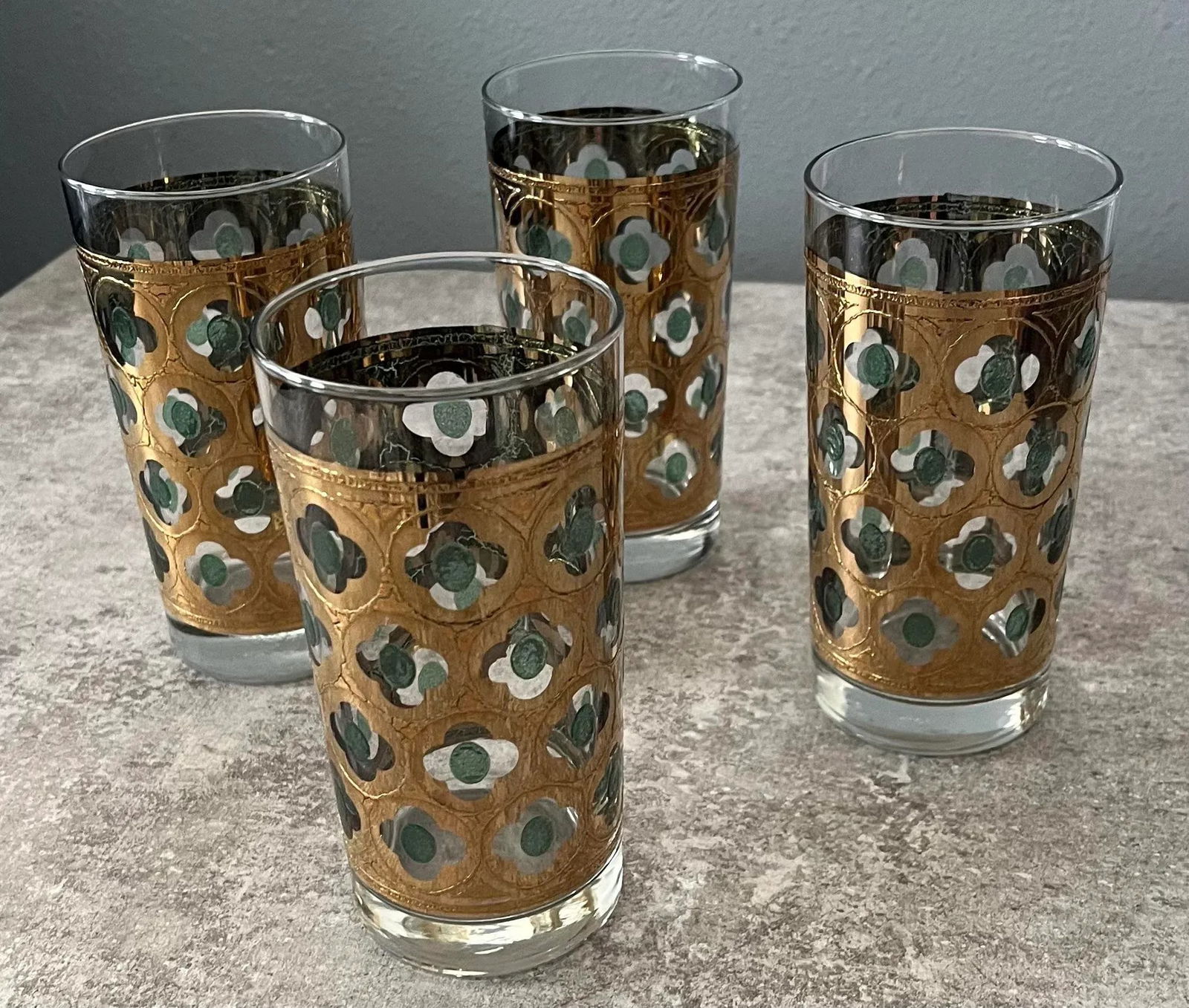 1960s Georges Briard 22k Gold and Green Highball Glasses- Set of 4 - 3