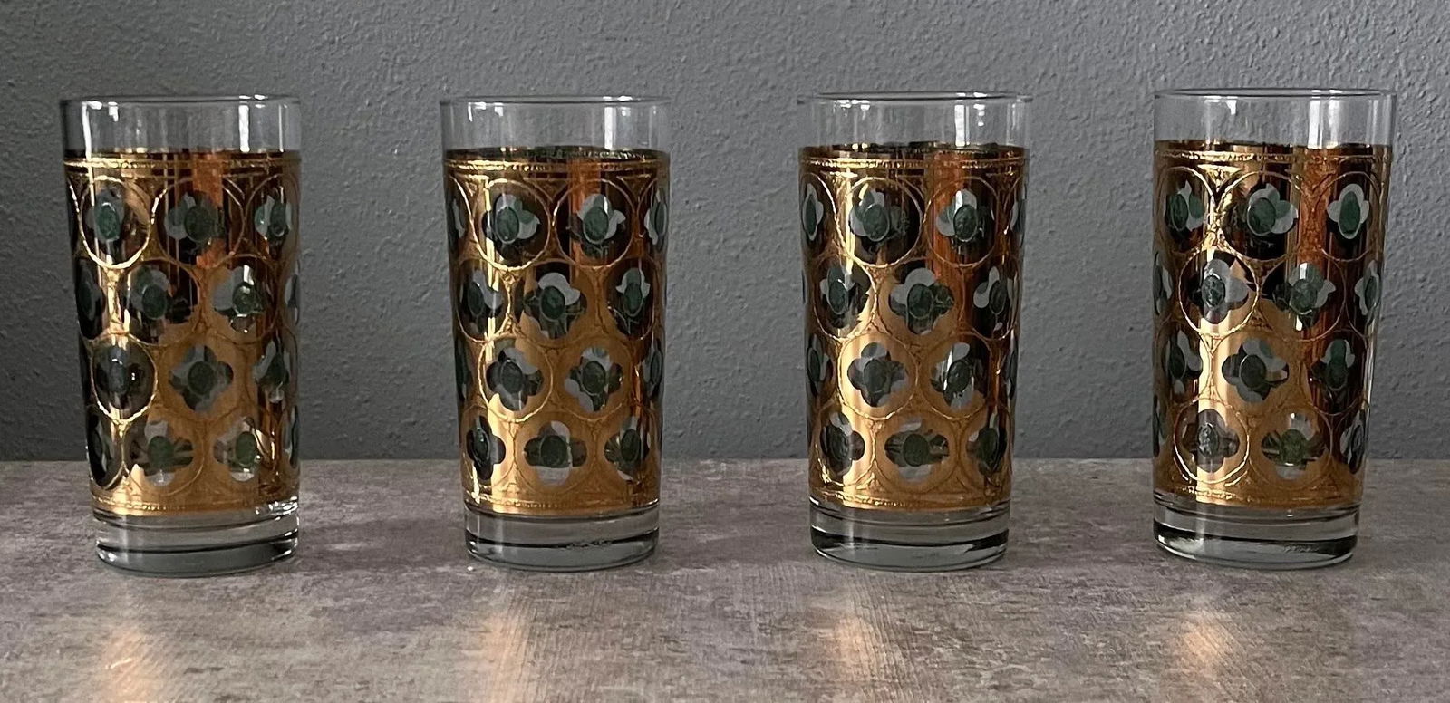 1960s Georges Briard 22k Gold and Green Highball Glasses- Set of 4 - 4