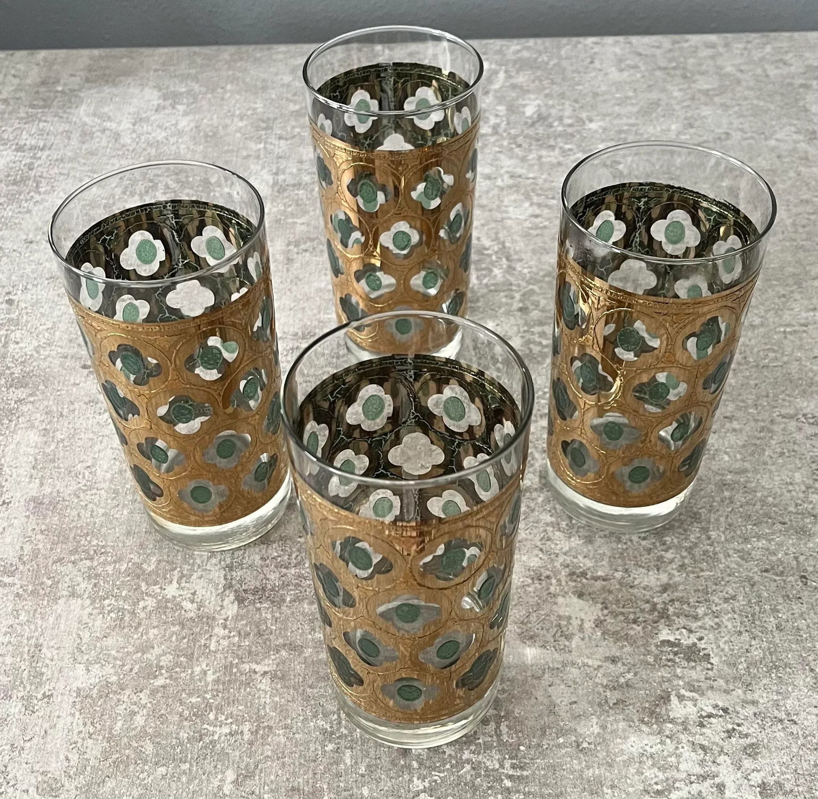 1960s Georges Briard 22k Gold and Green Highball Glasses- Set of 4 - 6