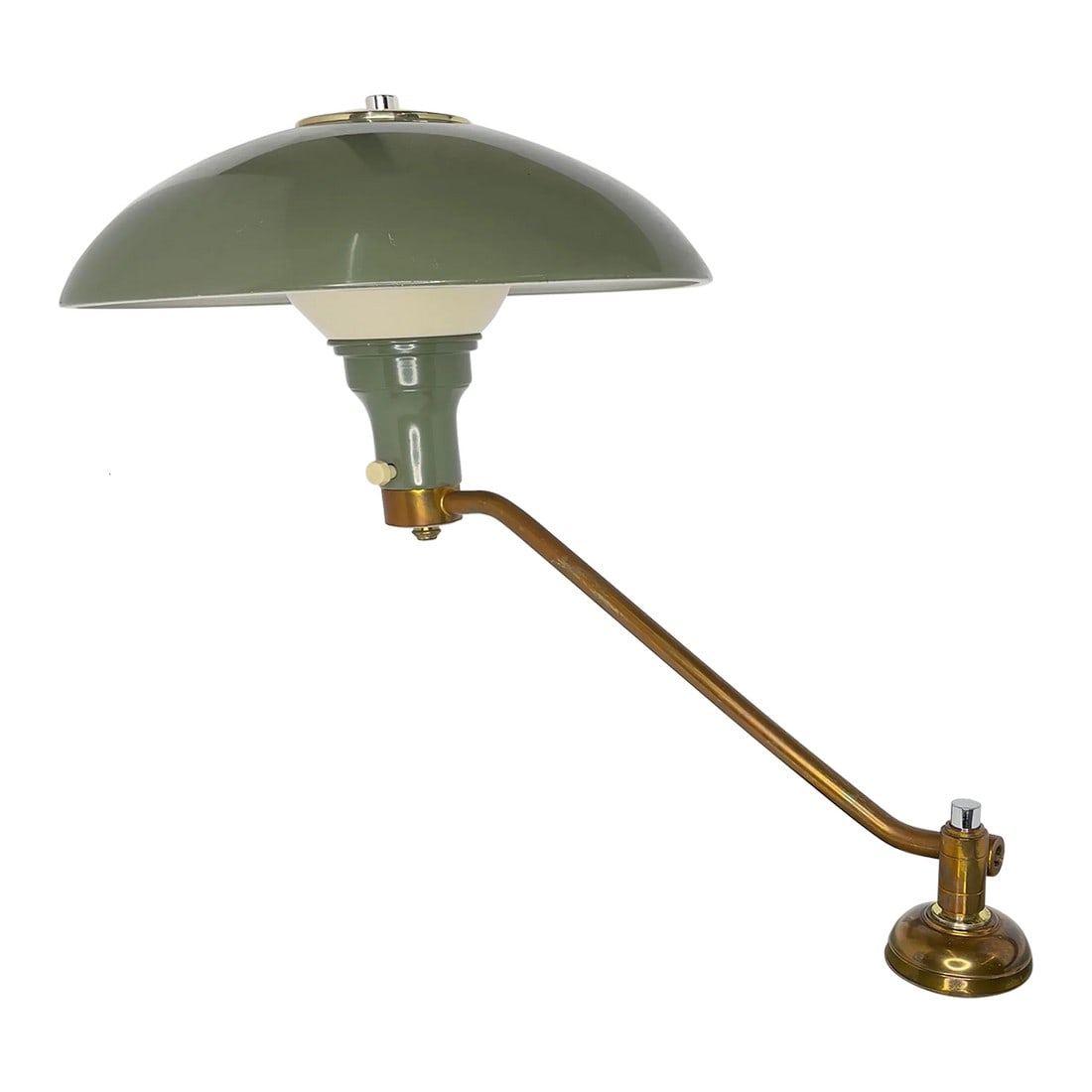 Mid Century Green Flying Saucer Table Lamp: Here's a cool lamp that can swing around where you need it to. Would be great for your desk. It is in the style of MG Wheeler's "Sight Light" Saucer lamps. Appears to be green acrylic enamel paint