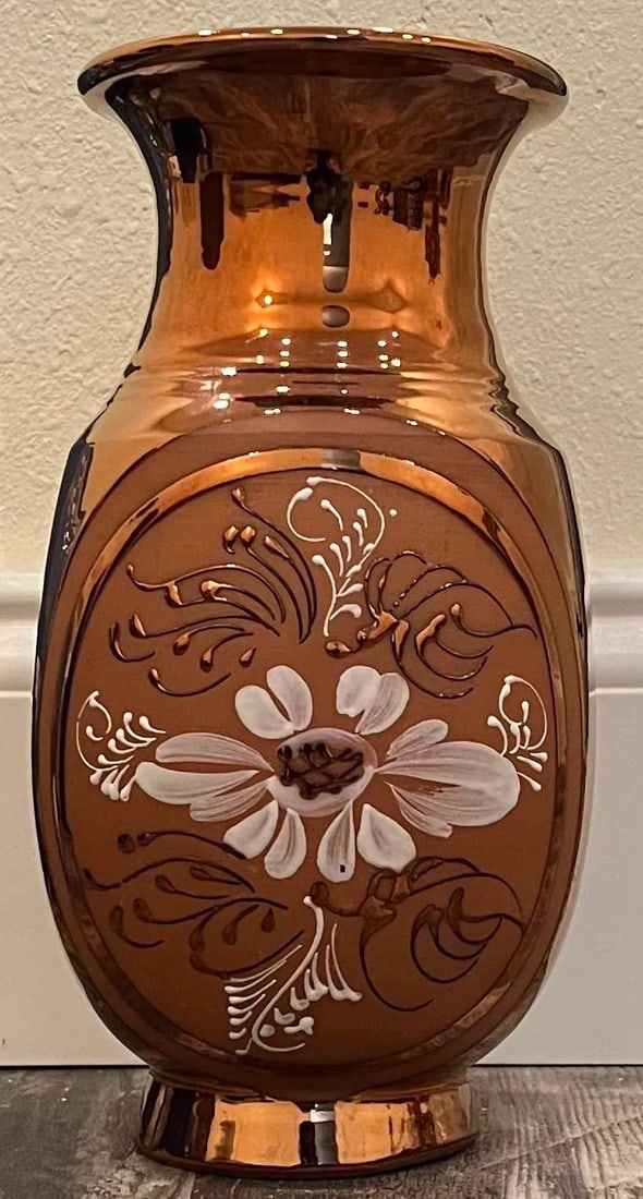 1950s Copper Dipped Terra Cotta Floral Vase - 6