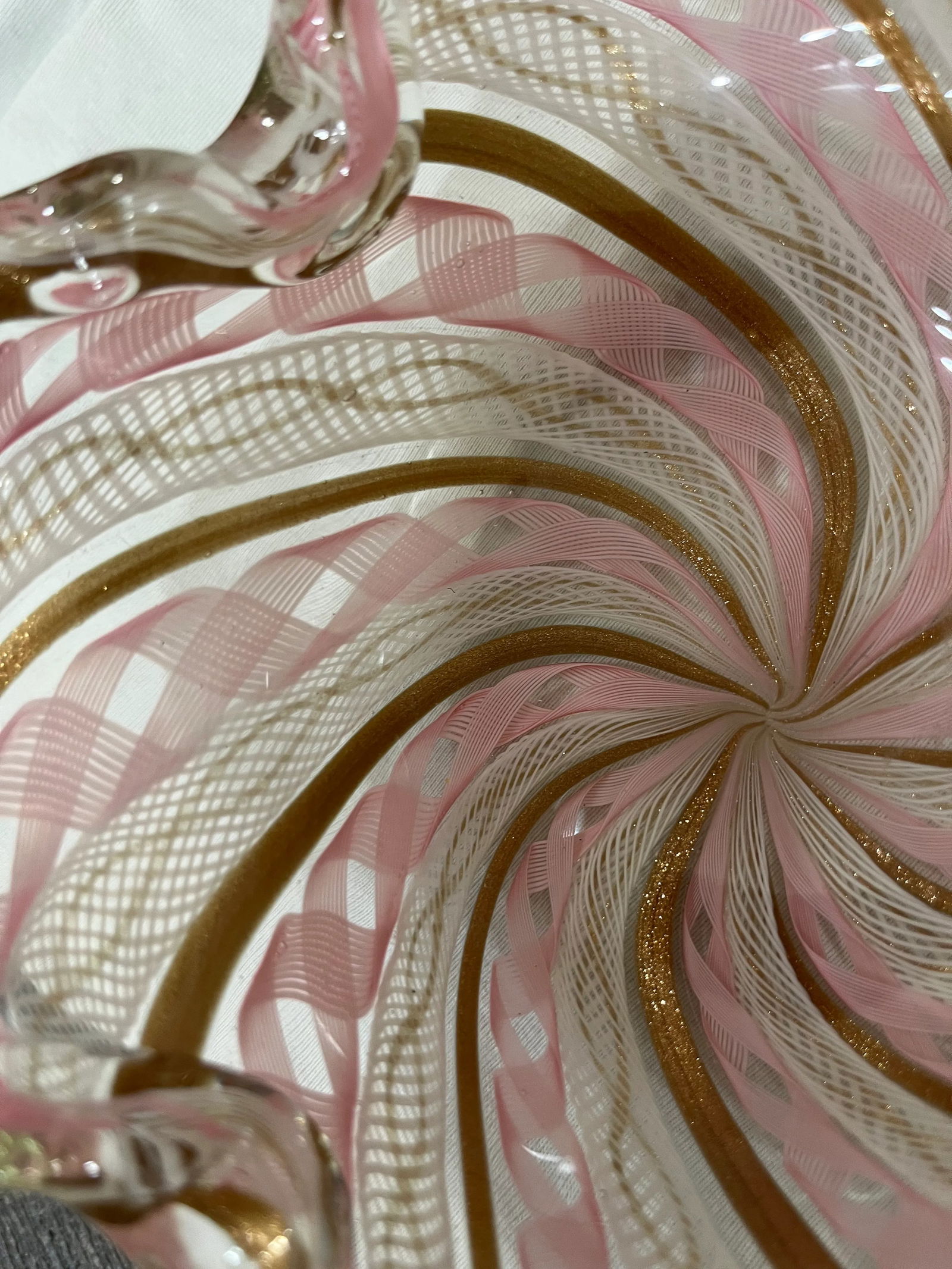 1950s Salvati Murano Pink Latticino Ribbon Ruffled Bowl or Catchall - 5