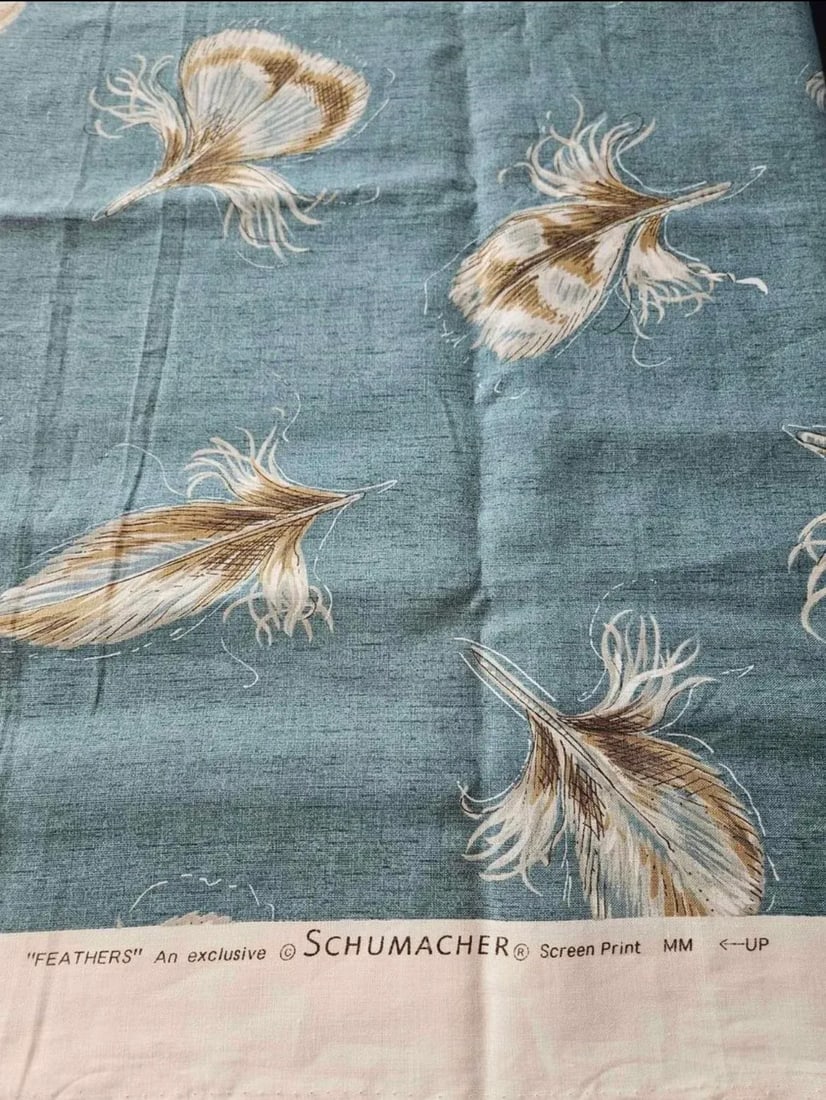 1980s Schumacher Feathers Fabric- 2.75 Yards - 3