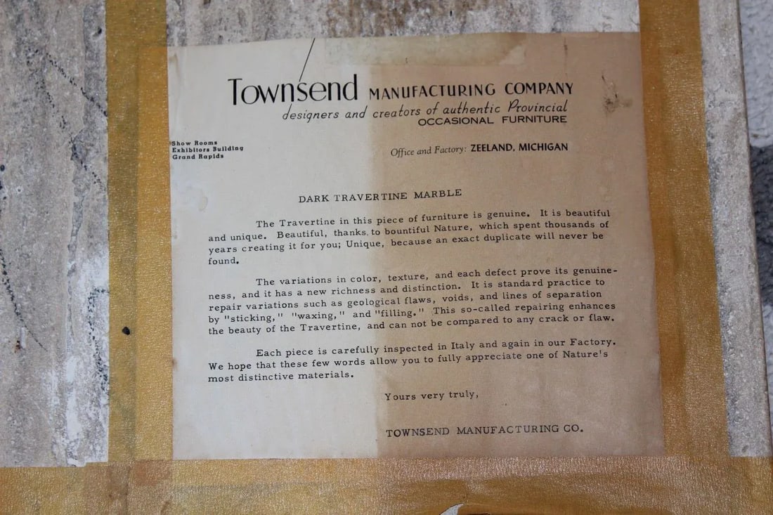 Townsend Manufacturing Co. Dark Travertine End Tables - A Pair - 12