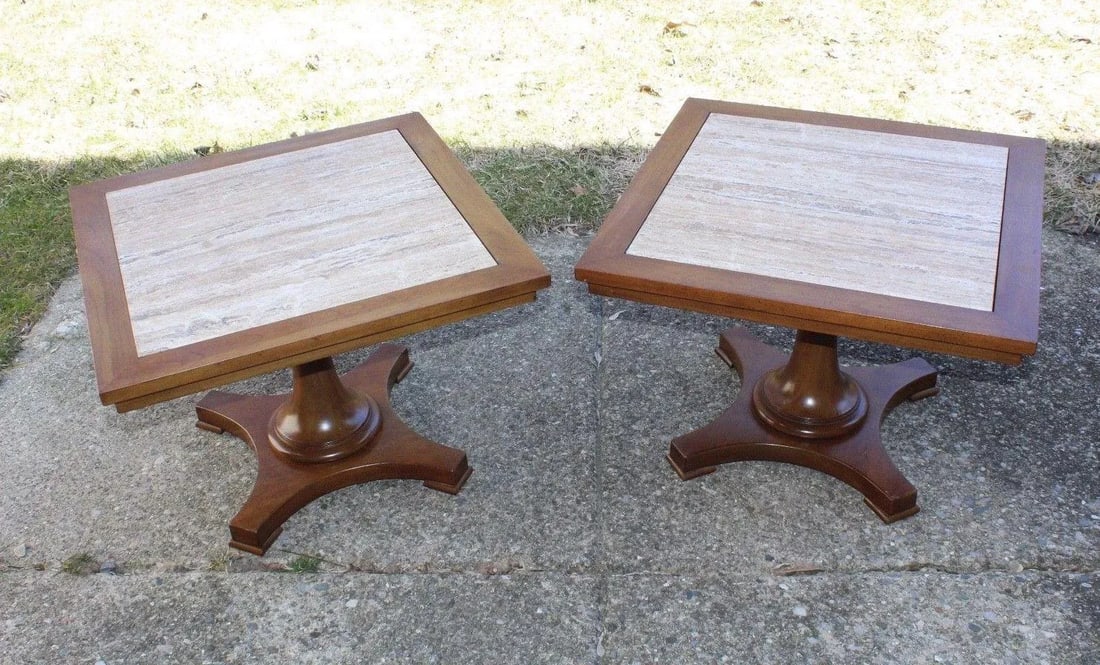 Townsend Manufacturing Co. Dark Travertine End Tables - A Pair - 13