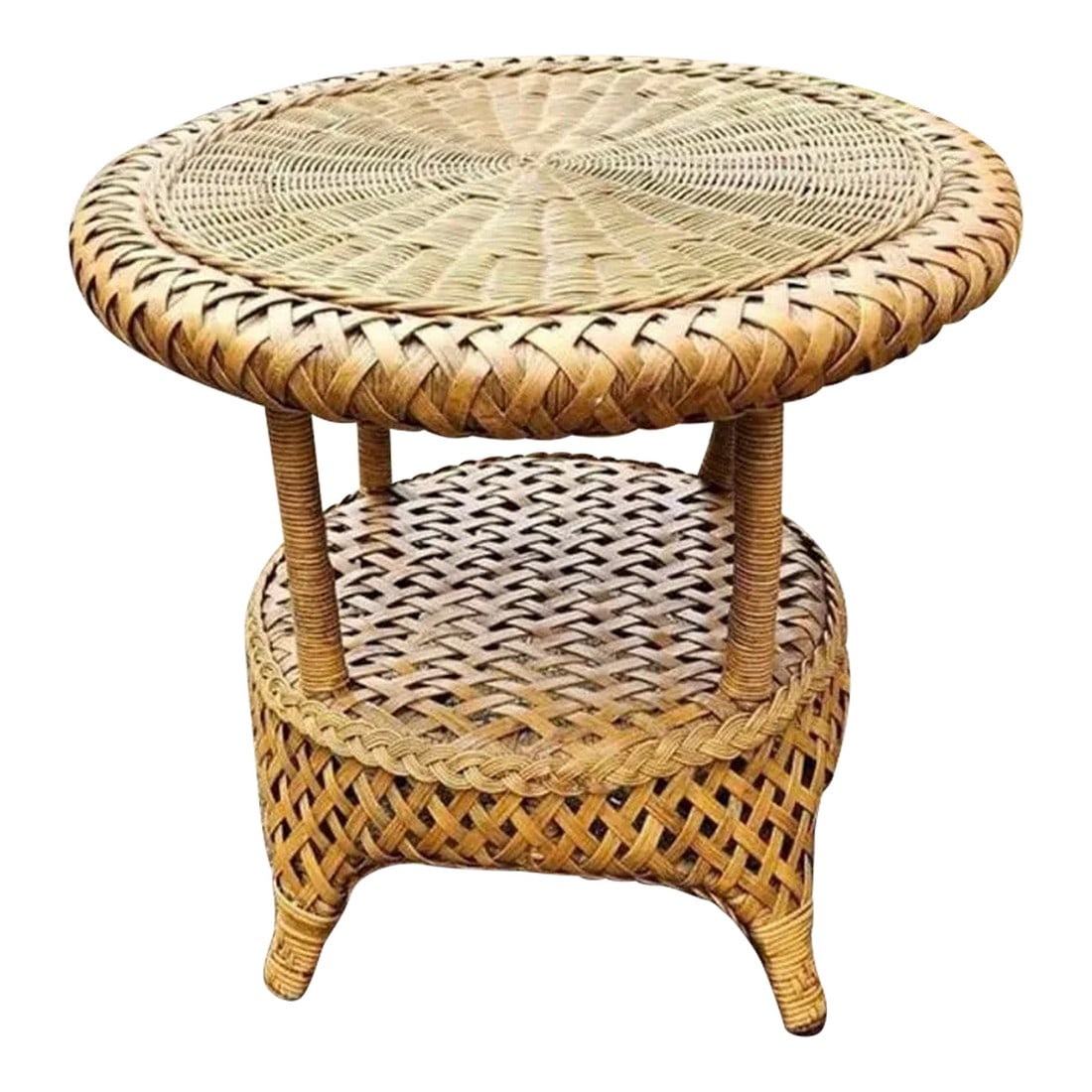 1970s Bamboo and Rattan Side Table: In absolutely stunning vintage condition, this bamboo and rattan side table is the perfect piece for indoors OR out! This table will add just enough boho flair to make your friends jealous- the