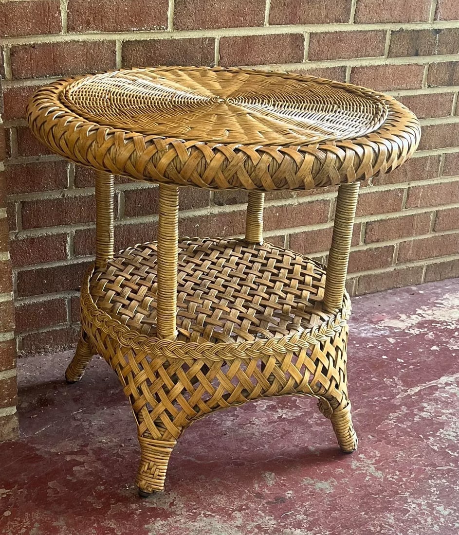 1970s Bamboo and Rattan Side Table - 2