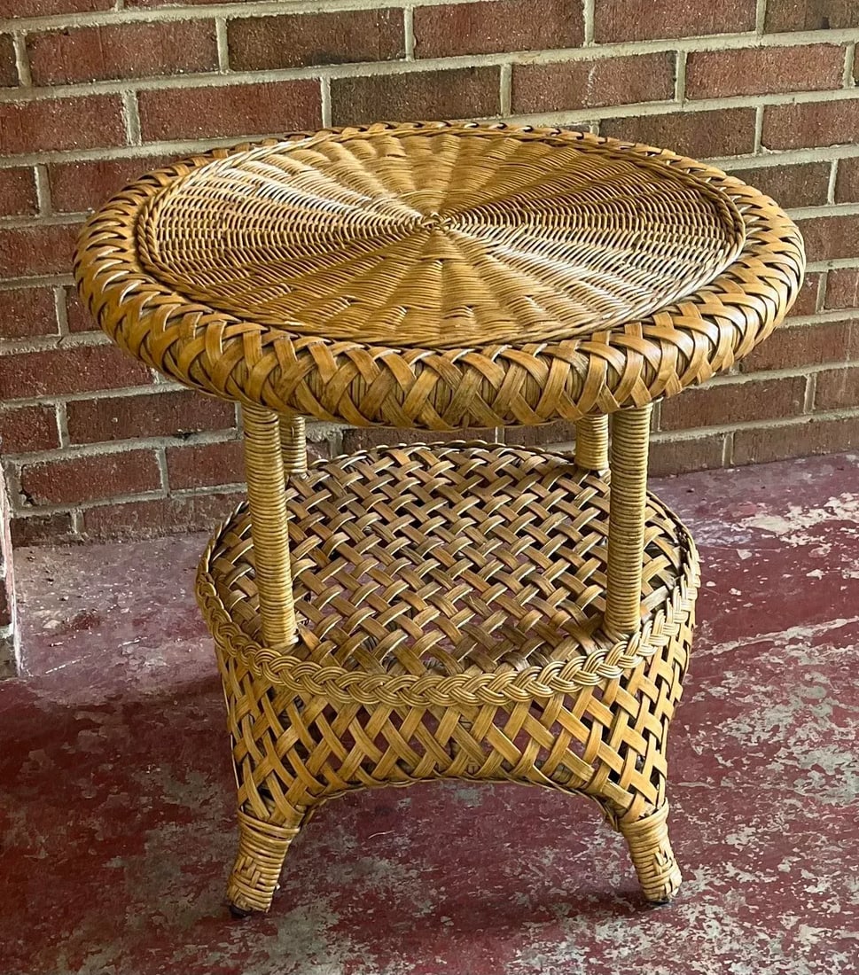 1970s Bamboo and Rattan Side Table - 3