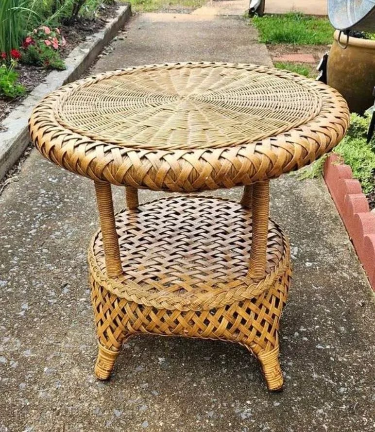 1970s Bamboo and Rattan Side Table - 9