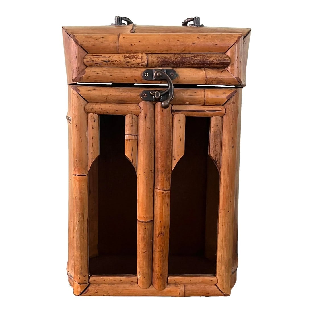 1960s Bamboo Double Wine Bottle Carrier: So pleased to have another bamboo wine bottle holder for your consideration! In excellent vintage condition, this sweet little wine caddy will hold two bottles of wine (or spirits). Since it has