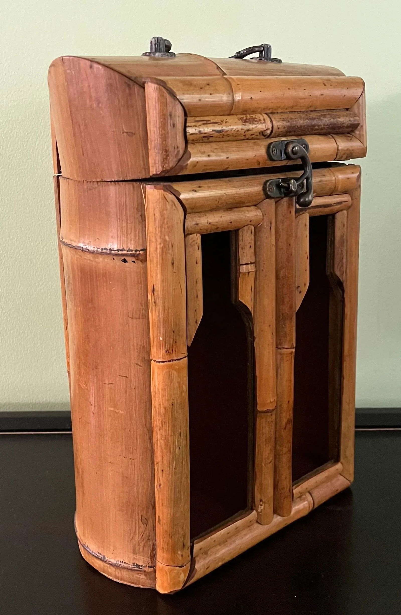1960s Bamboo Double Wine Bottle Carrier - 2