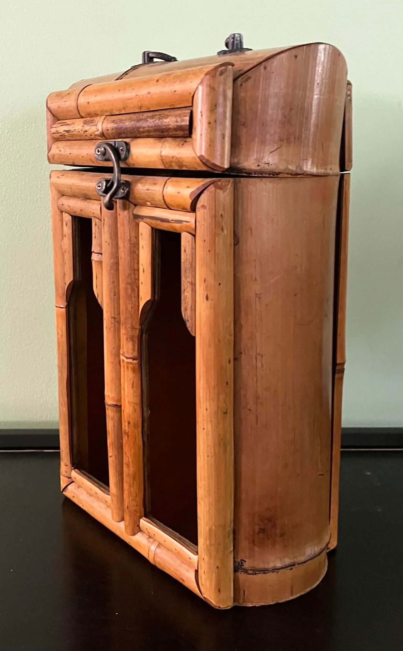 1960s Bamboo Double Wine Bottle Carrier - 3