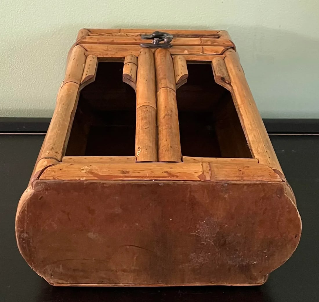 1960s Bamboo Double Wine Bottle Carrier - 6