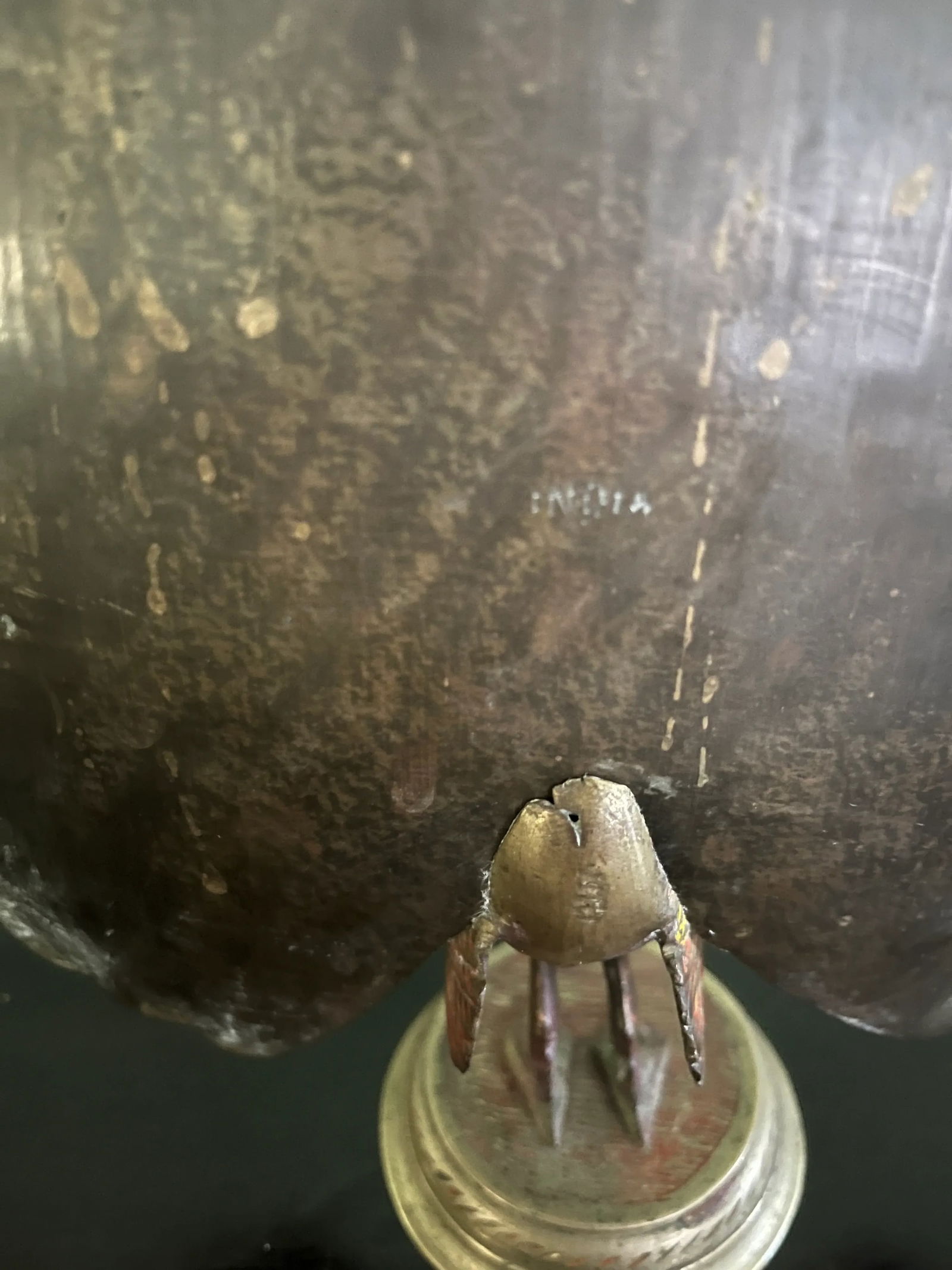 Early 20th Century Anglo-Indian Polychrome Etched Brass Peacock Figurine - 5