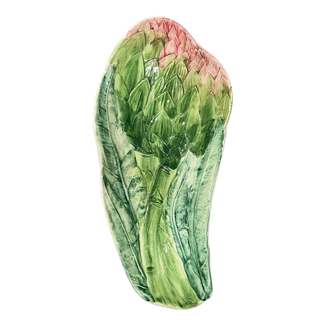 1970s Handpainted Artichoke Dish From Italy: Sweet Italian ceramic serving dish will add a splash of color to your table. Perfectly shaped for longer vegetables, such as asparagus or carrots. Highly recommend handwashing. Dimensions are: 5.5
