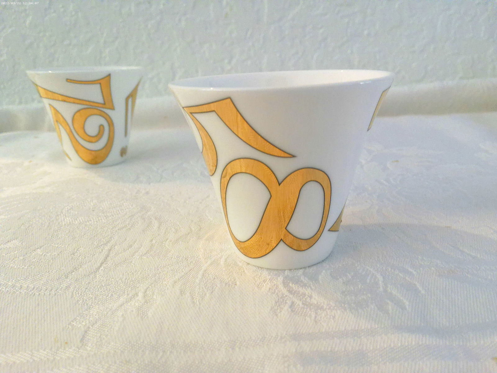 Modern Gold Numbered Porcelain Turkish/Expresso Coffee/Tea Cups, Set of 6 - 3