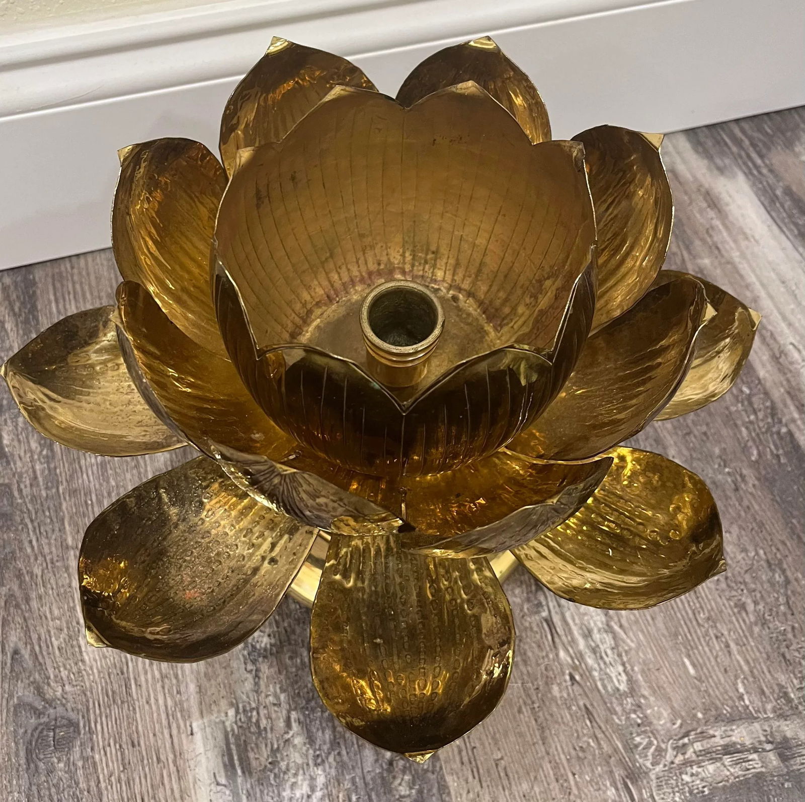 Mid 20th Century Etched Brass Lotus Candlestick Holder in the Manner of Parzinger - 3