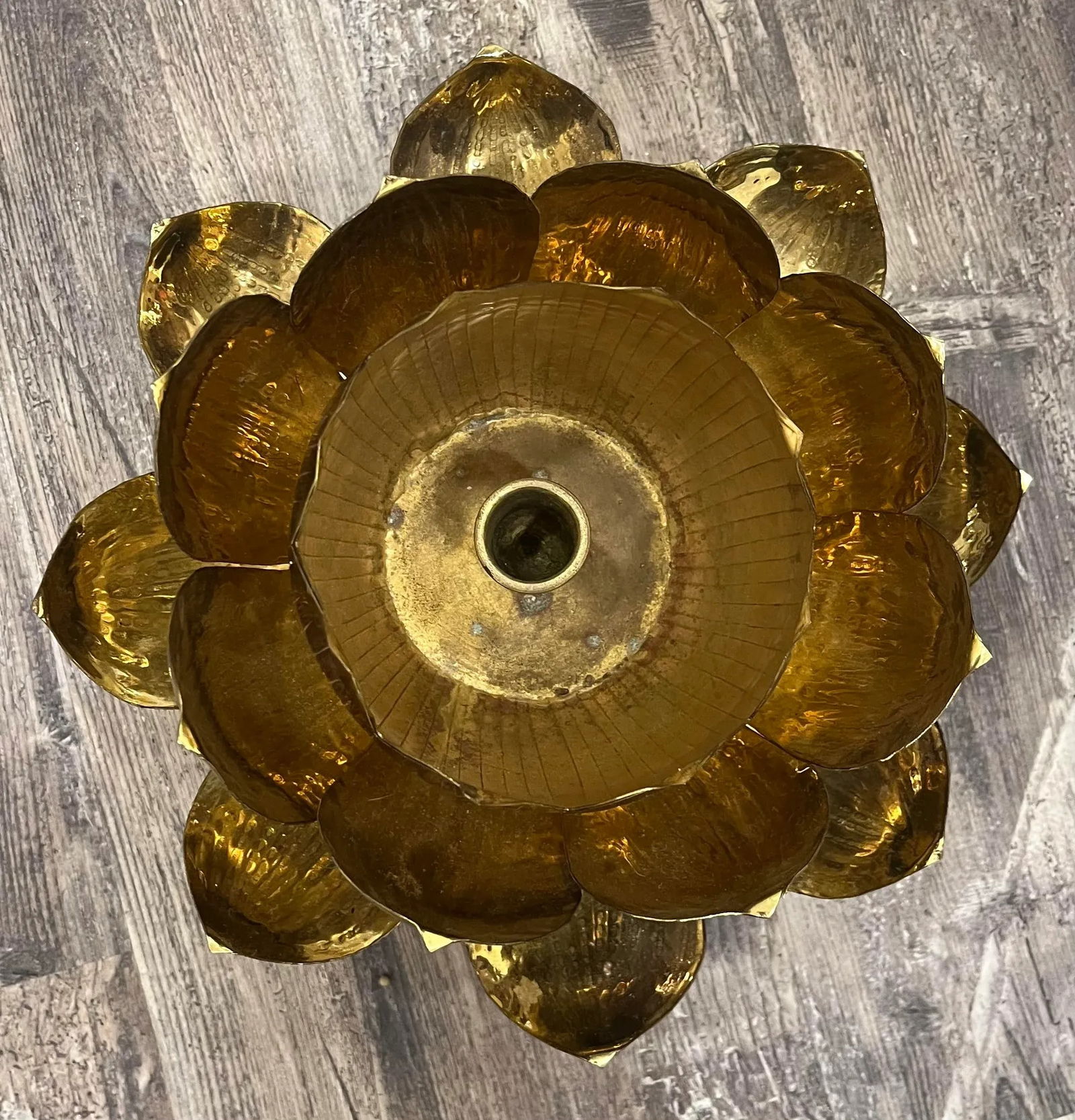 Mid 20th Century Etched Brass Lotus Candlestick Holder in the Manner of Parzinger - 4