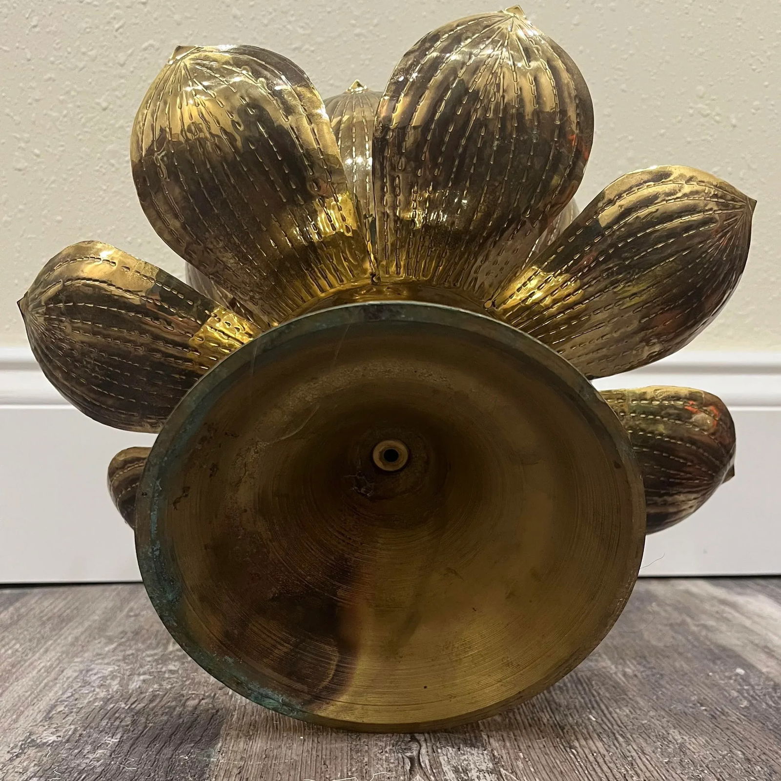 Mid 20th Century Etched Brass Lotus Candlestick Holder in the Manner of Parzinger - 7