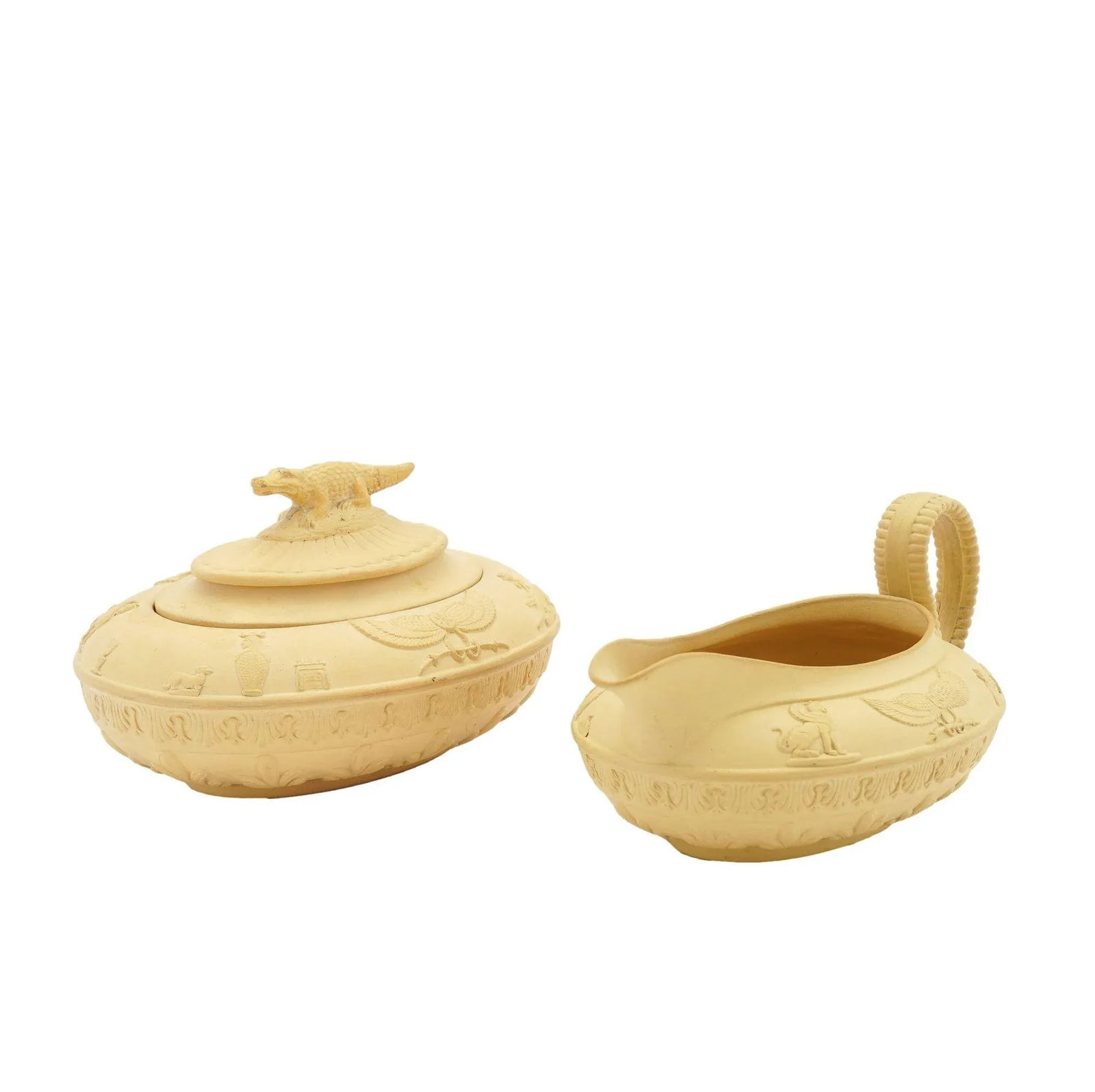Caneware Creamer and Covered Sugar Bowl in the Egyptian Taste by Schiller & Gerbing, C. 1835 - 2