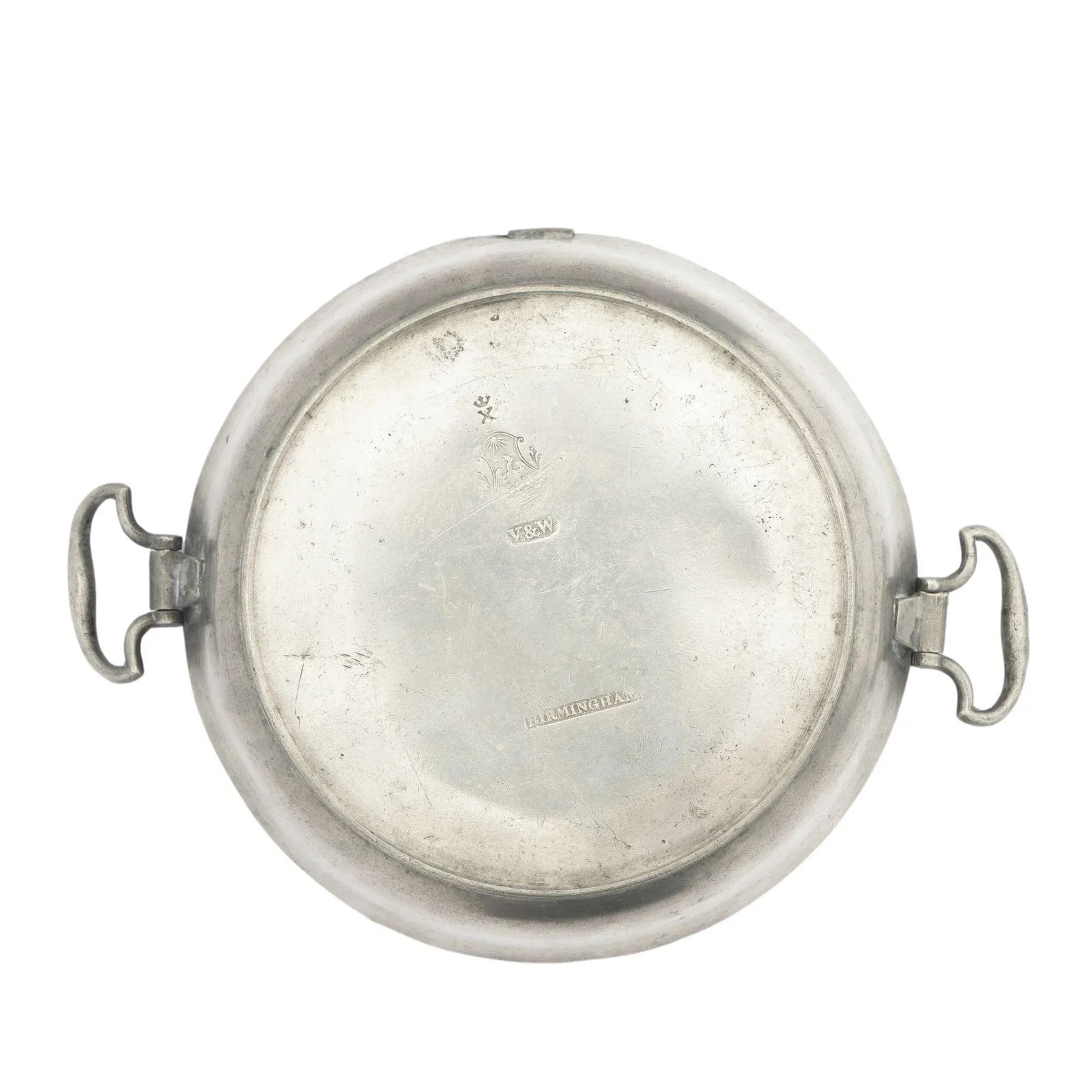 English Pewter Warming Plate With Drop Handles by V&w Birmingham, 1808-1827 - 5