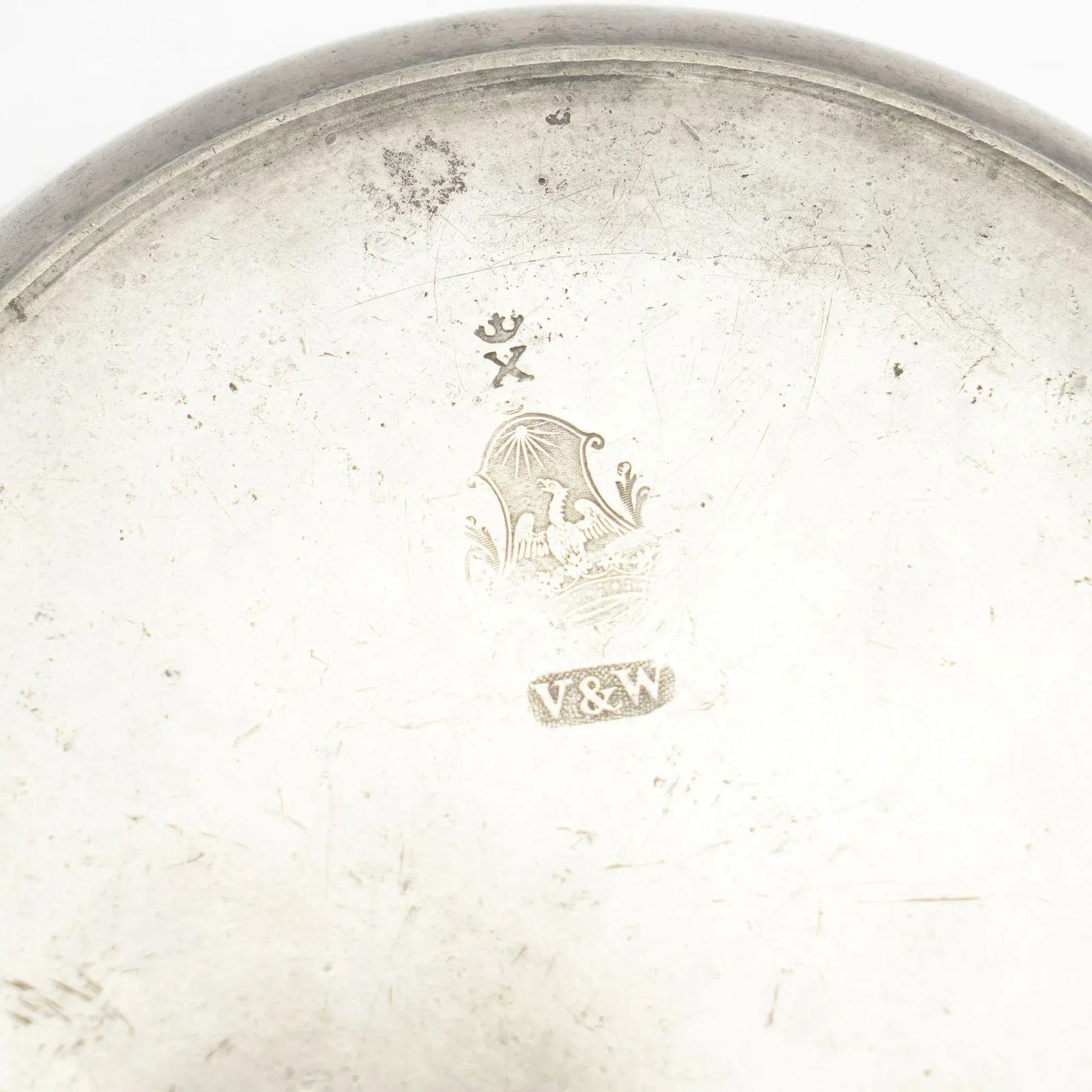 English Pewter Warming Plate With Drop Handles by V&w Birmingham, 1808-1827 - 6