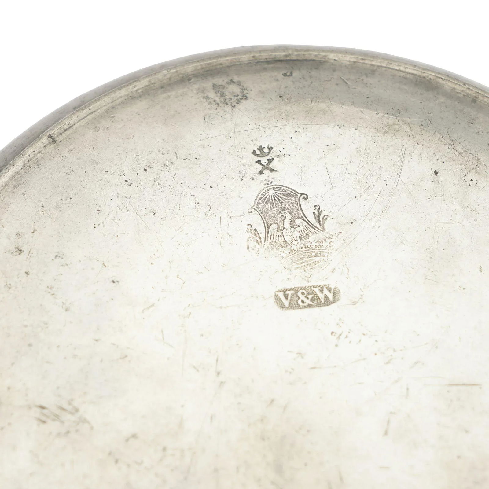 English Pewter Warming Plate With Drop Handles by V&w Birmingham, 1808-1827 - 9