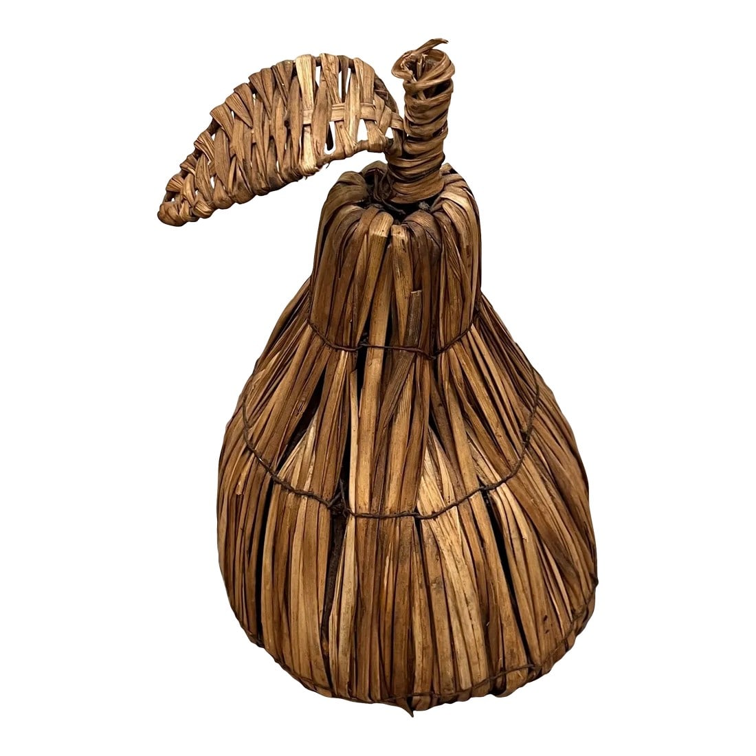 1980s Woven Pear Tabletop Decor: Keep spring around with fall flair visible in this unique handwoven pear! Perfect tabletop accessory for any time of year since the boho look is trending! Dimensions are: 10 x 7 x 7 IMPORTANT