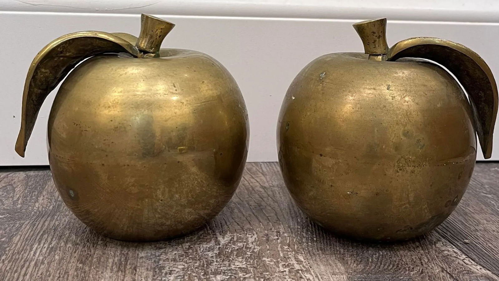 Mid Century Solid Brass Apples- a Pair - 2
