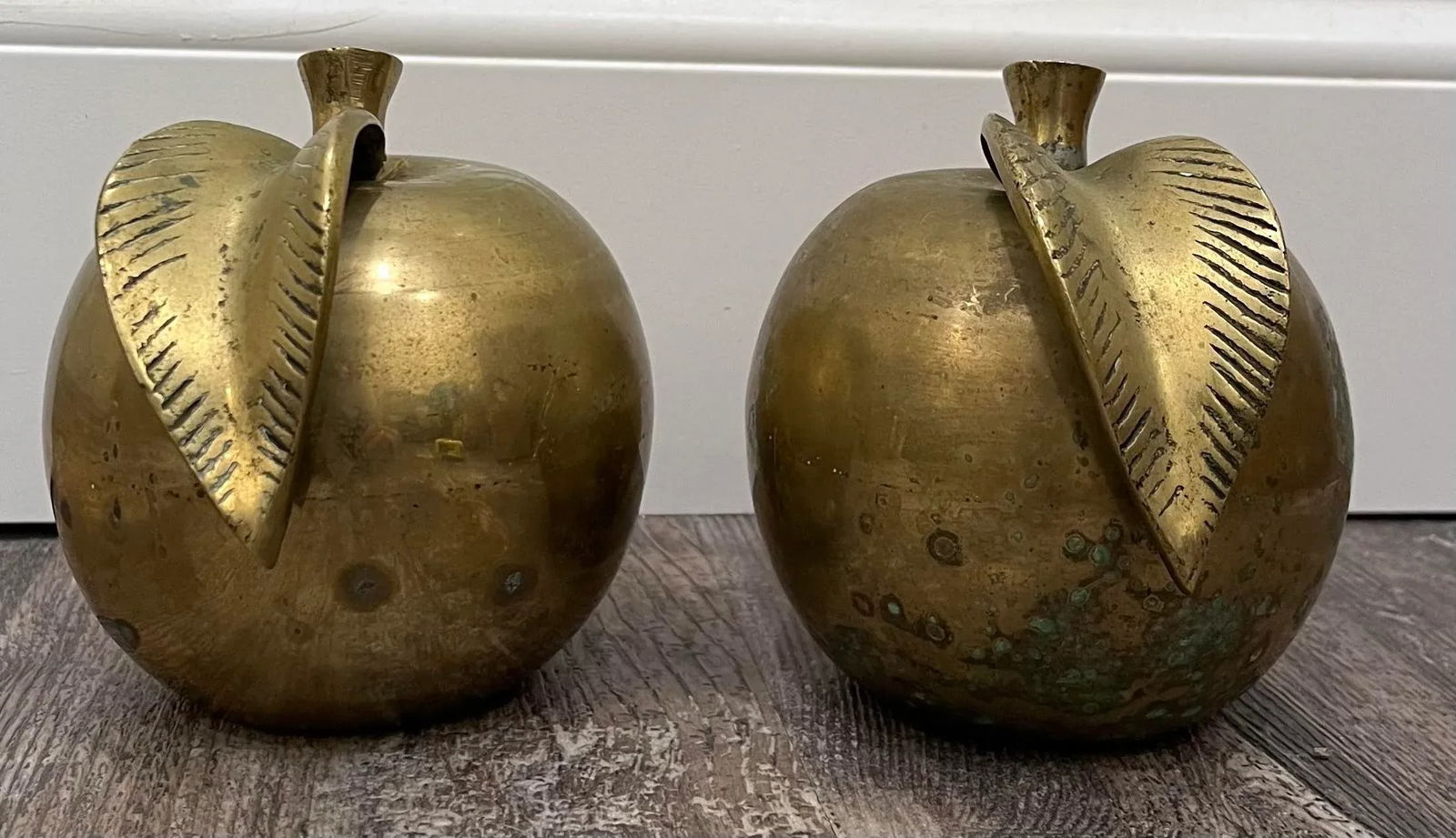 Mid Century Solid Brass Apples- a Pair - 3