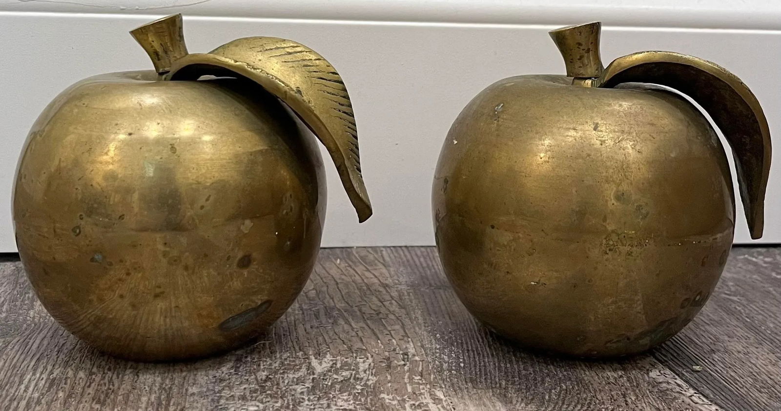 Mid Century Solid Brass Apples- a Pair - 4