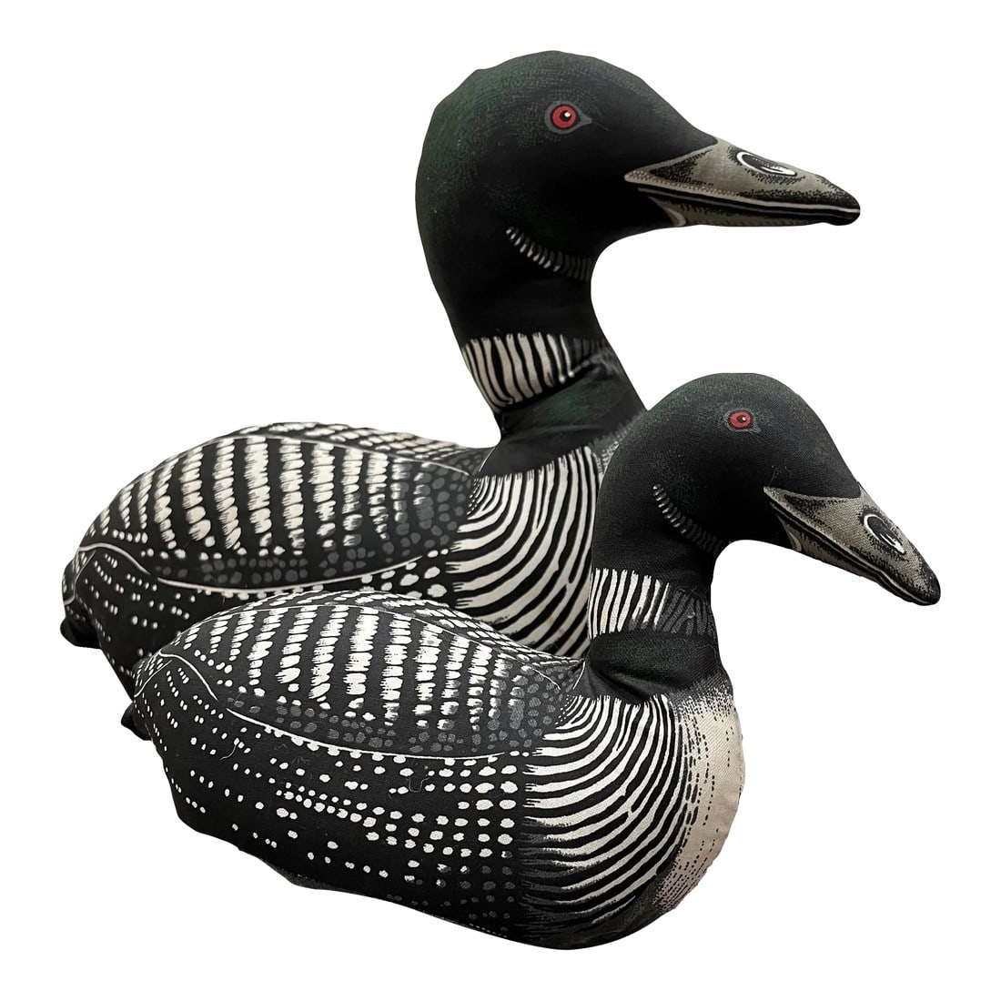 1980s Loon Duck Stuffed Decor- Set of 2: Perfect hunting cabin accessory! Loons are the oldest known native North American bird. Pretty awesome. Dimensions for the larger are: 17 x 6 x 11 Dimensions for the smaller are: 10 x 4 x 6 