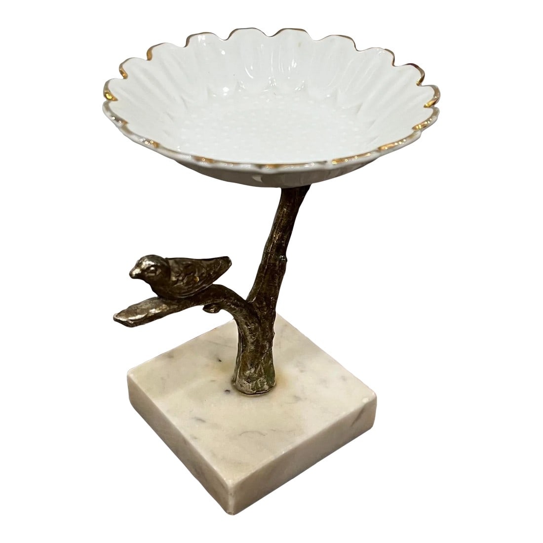 1960s Carrera Marble Bird Trinket Dish: Gorgeous vintage piece! This would look so sweet on a foyer table, peeking out from a vase of flowers. The dish itself looks fashioned after a sunflower, with gold edging. Unique and beautiful. I